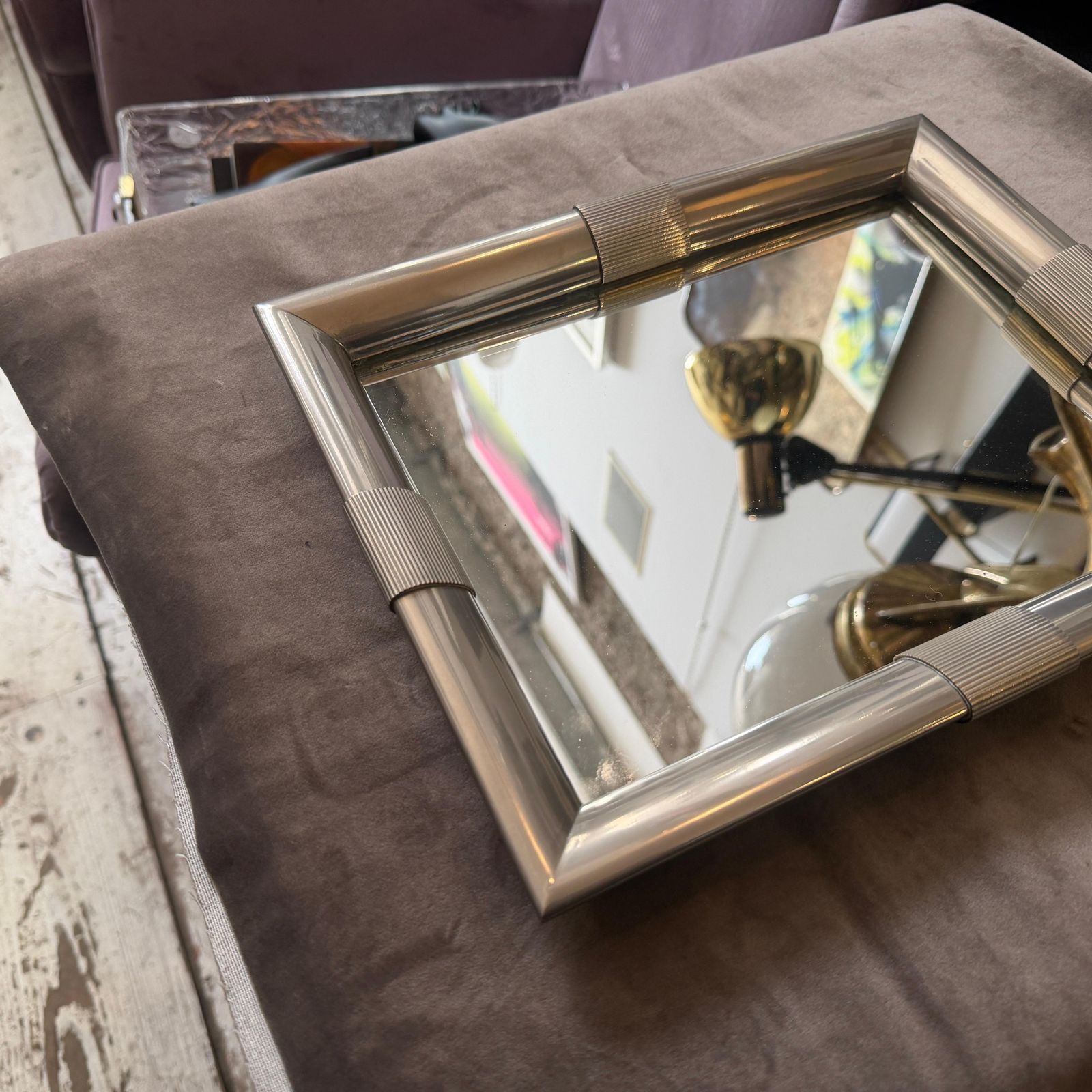 photo for sale 1970s Mid Century Modern Silver Plated And Mirrored Glass Tray By Tommaso Barbi