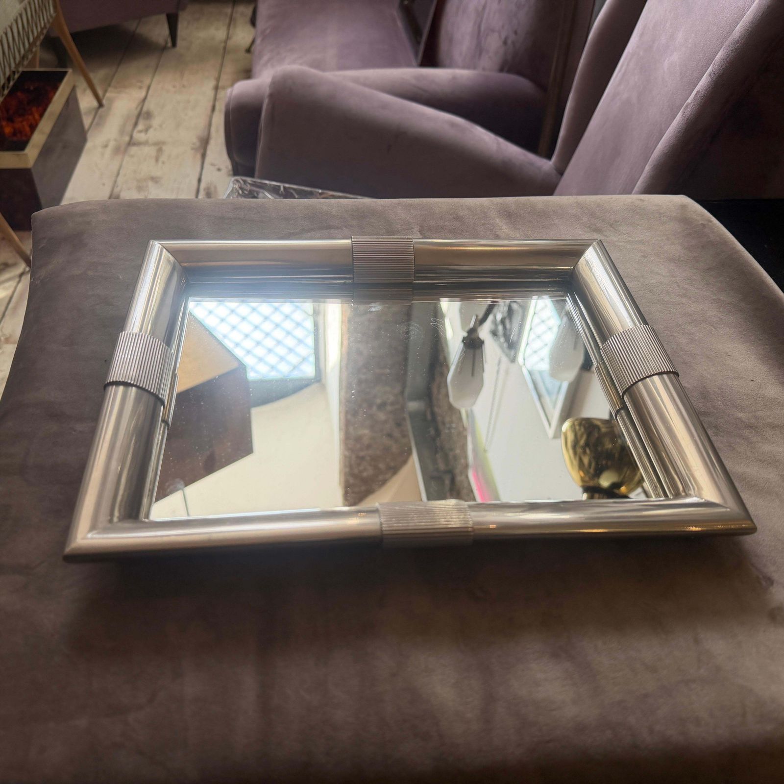 photo vinterior 1970s Mid Century Modern Silver Plated And Mirrored Glass Tray By Tommaso Barbi