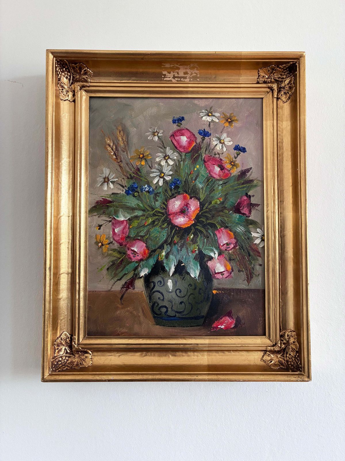 Vintage Original Flower Still Life Oil Painting, Circa 1960