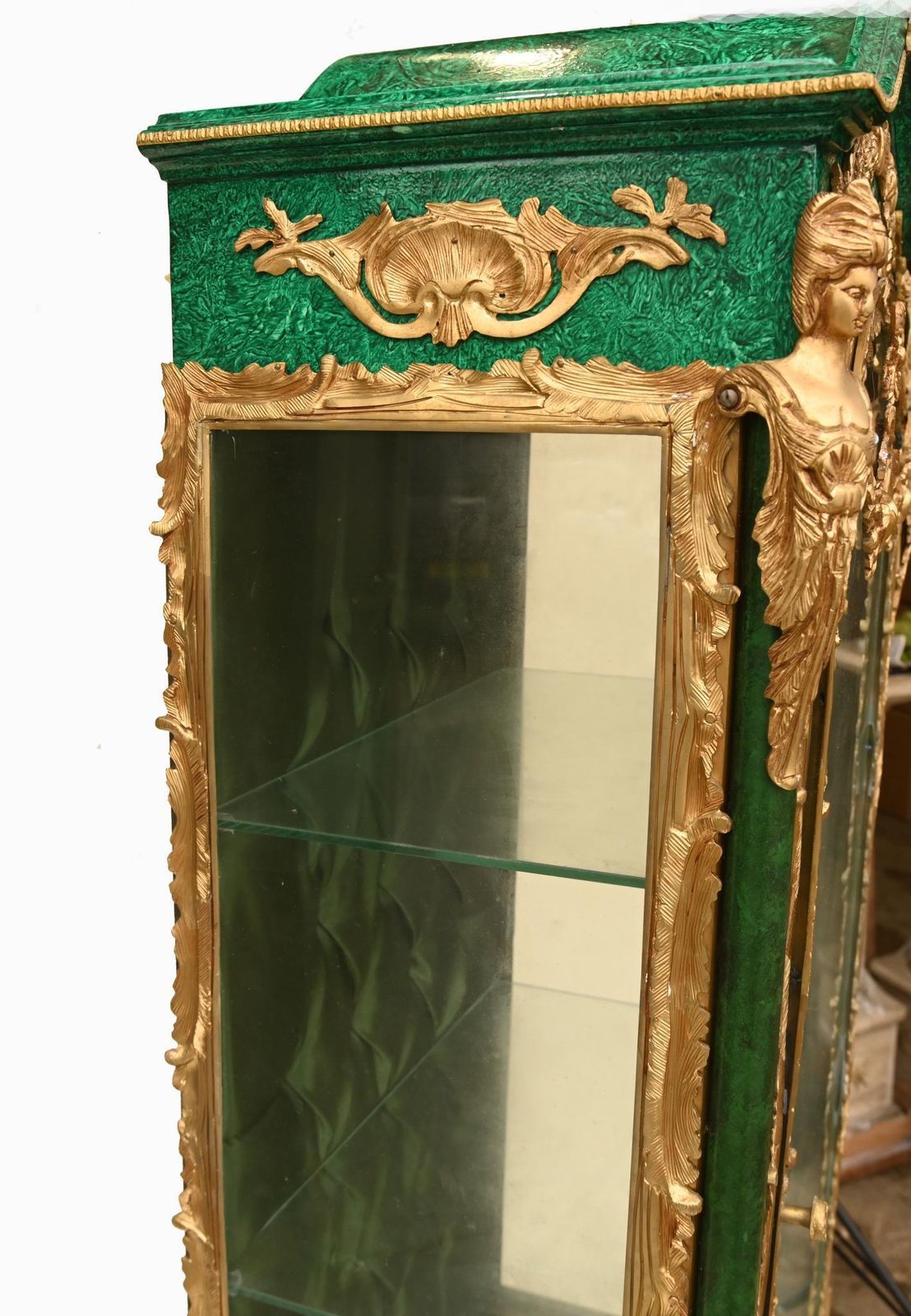 Pair French Vitrines Malachite Display Cabinets Louis XVI photo vintage
