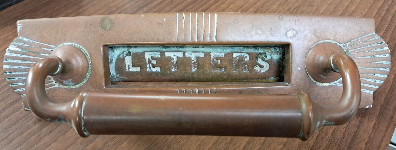 Antique Art Deco Copper Letterbox With Door Pull Handle