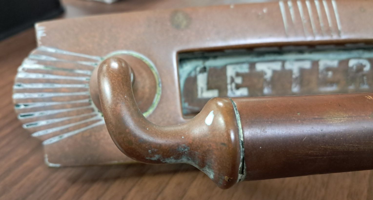 Antique Art Deco Copper Letterbox With Door Pull Handle photo furniture