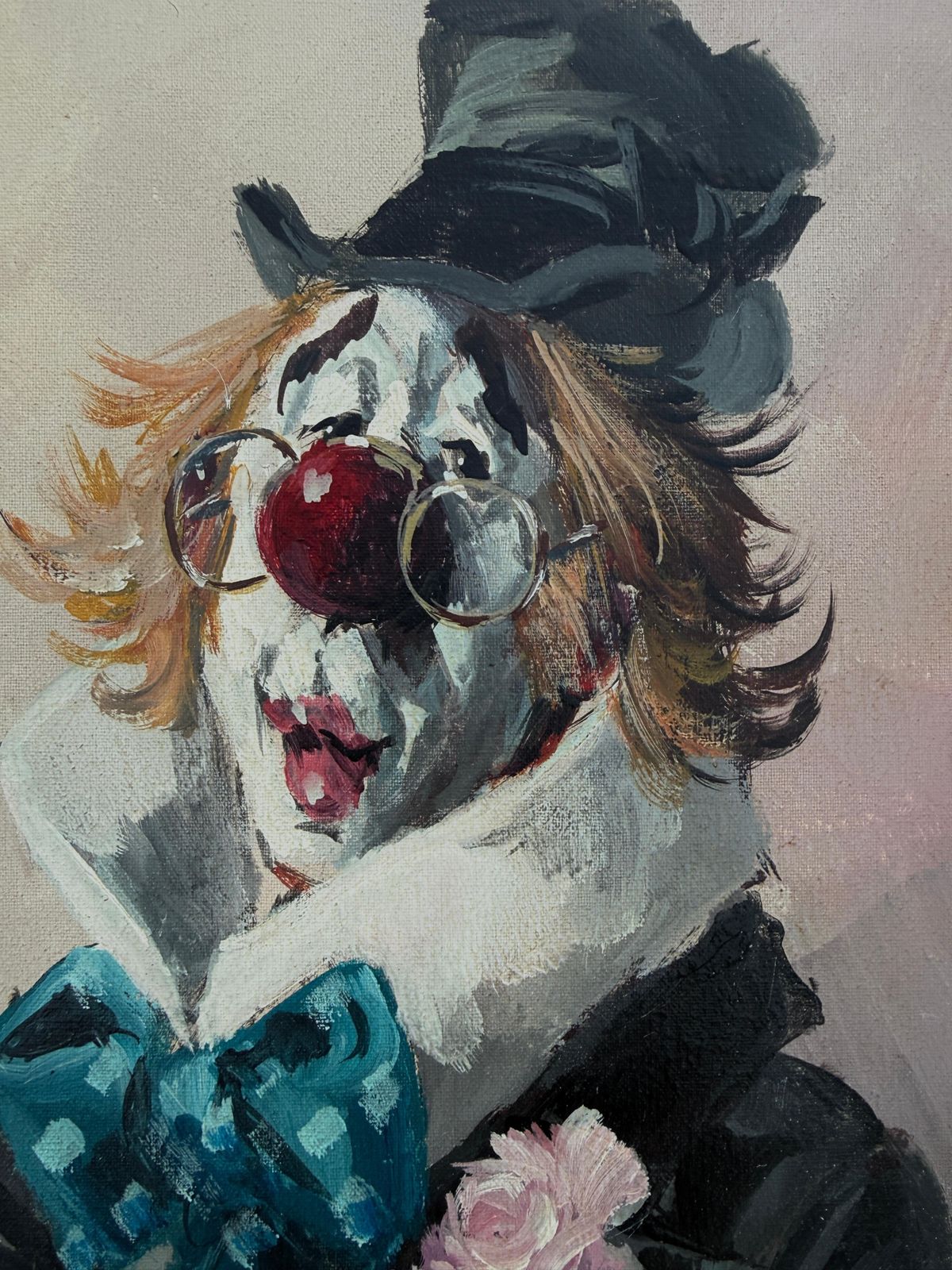 Antoni Mut Torroja Expressionist Clown With Dog Oil Painting 1978, Surreal Figurative Modern Art 1978 photo buy