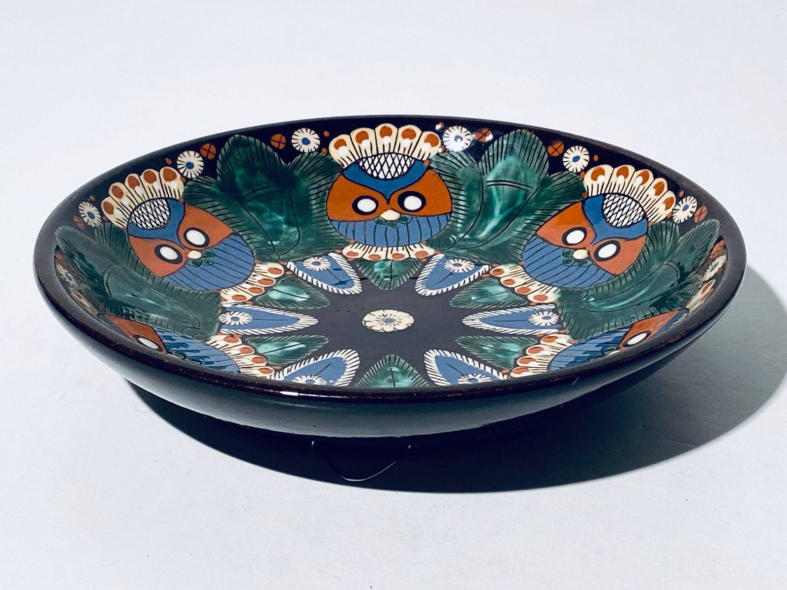 Rudolf Howald Töpferei Heimberg Round Ceramic Wall Plate Abstact Bird Motif / Vintage Decoration 60/70s Switzerland photo Art