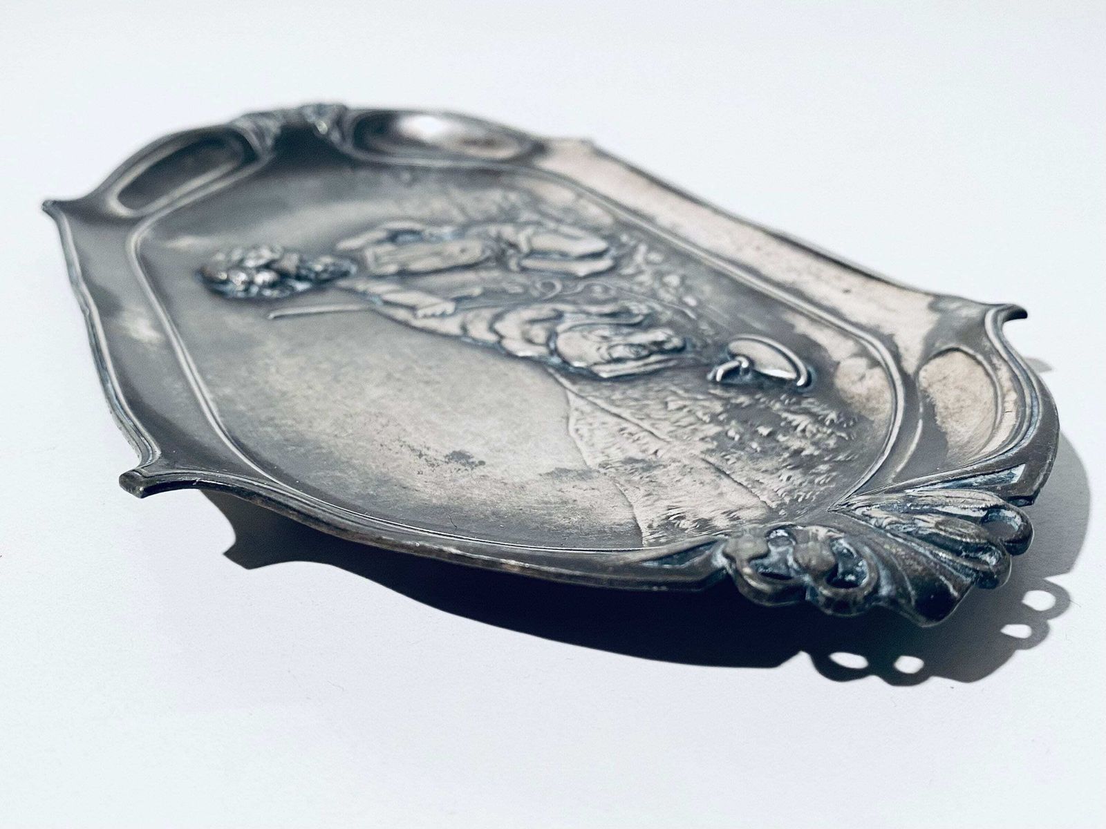 Wmf Art Nouveau Pewter Plate Tray With Child Playing With Dog Motif / 1910s photo buy