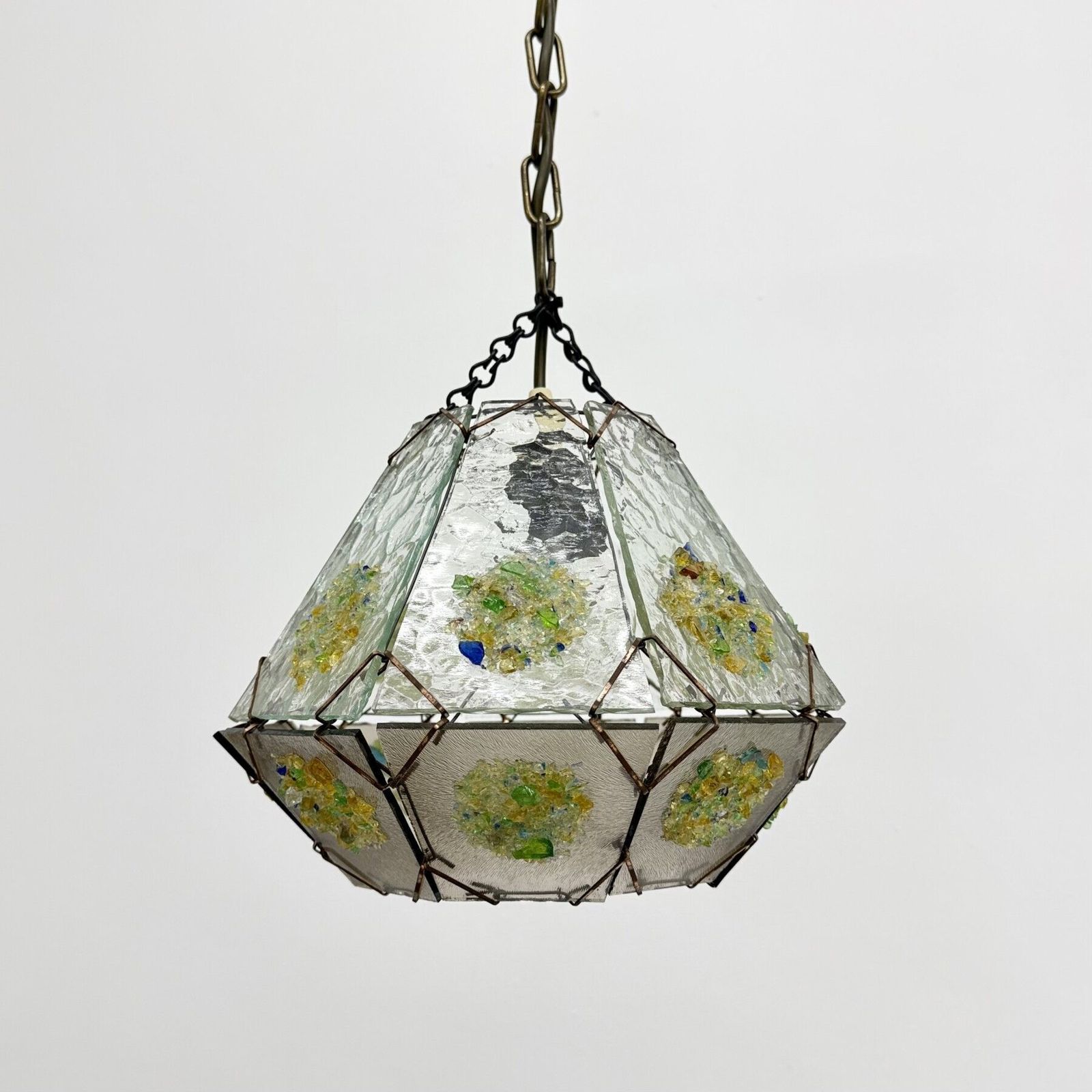 Brutalist Glass Hanging Lamp , 1970s