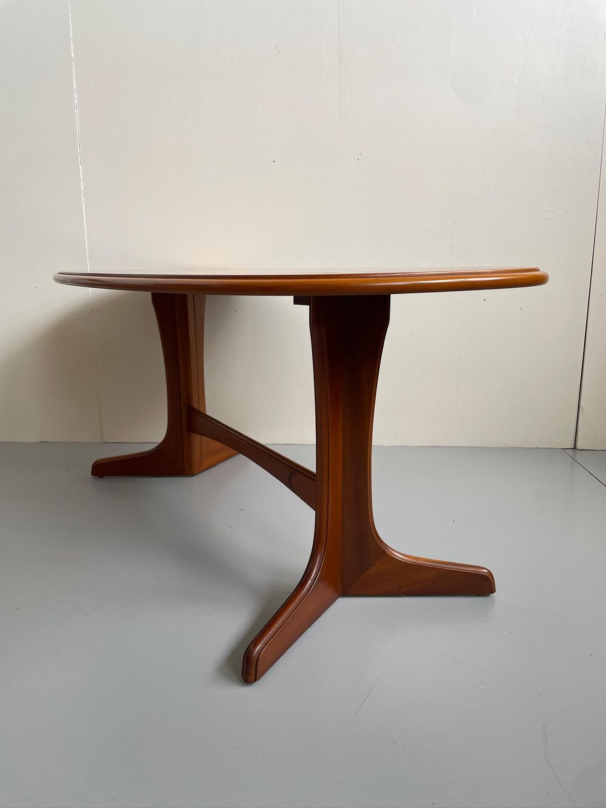 Vintage Oval Wooden Coffee Table With Curved Legs Mid Century Scandi Style photo vintage