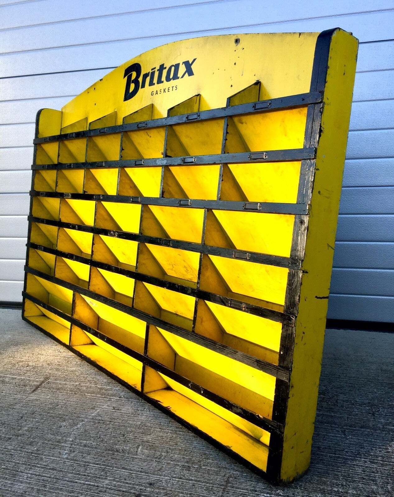 photo furniture Antique Advertising Britax Gaskets Storage Rack Garage Display Cabinet C.1950