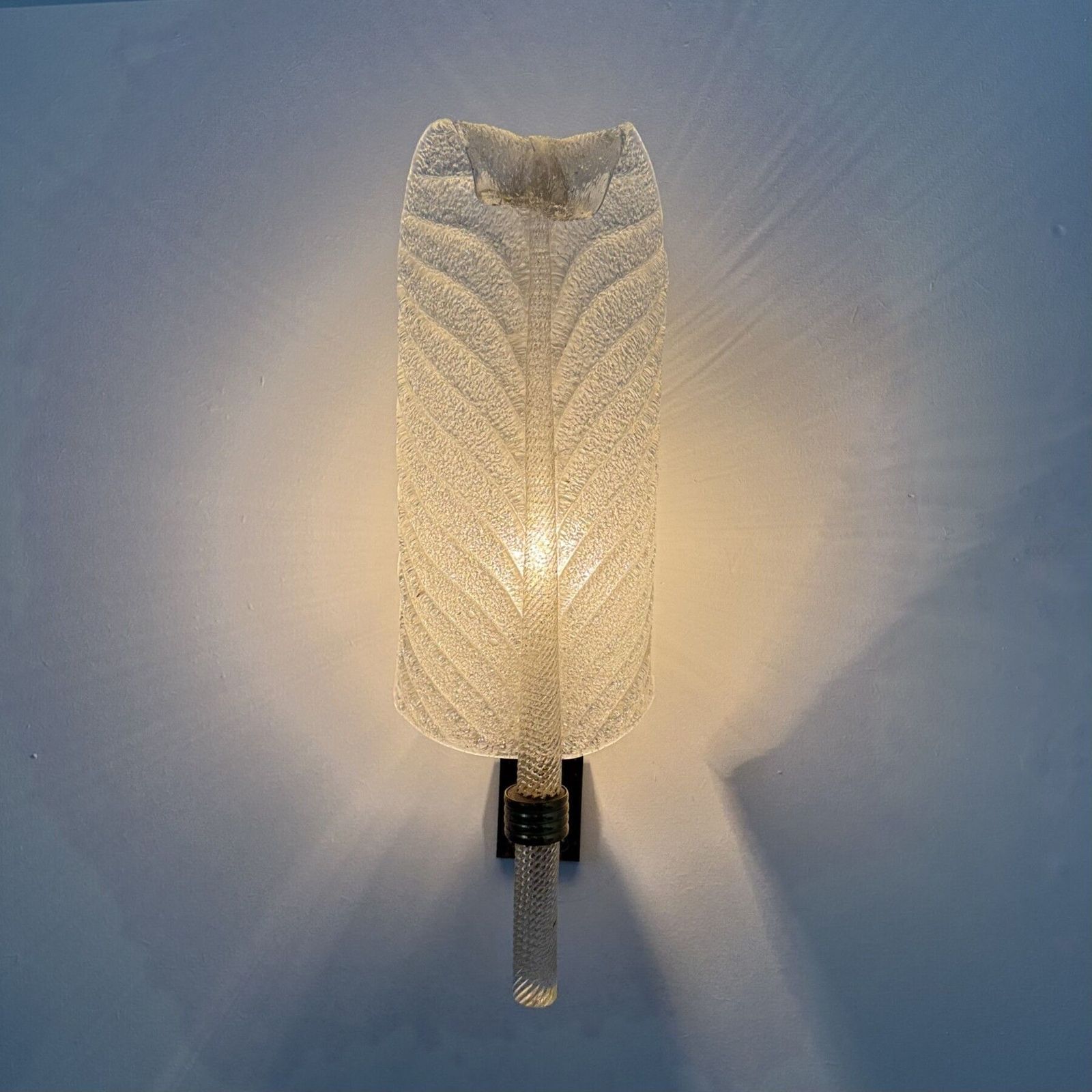 photo for sale Grote Barovier & Toso Wandlamp, Murano Glas, Bladmotief, Jaren 1970