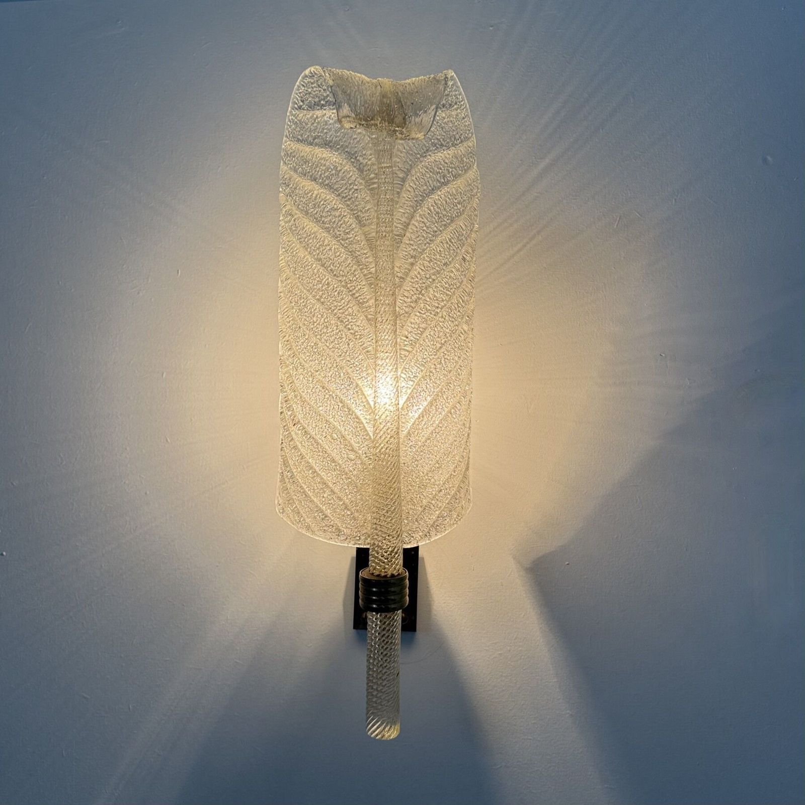 Verlichting Grote Barovier & Toso Wandlamp, Murano Glas, Bladmotief, Jaren 1970 photo