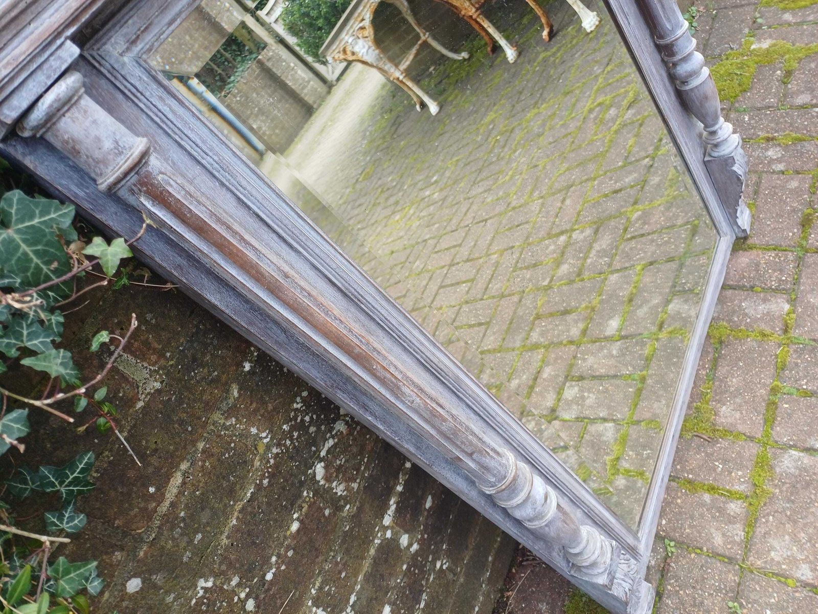 photo for sale Antique French Fruitwood Mirror C1910 Ornate Carved Frame Bevelled Glass Rustic Wash Mantel Decorative Statement Piece
