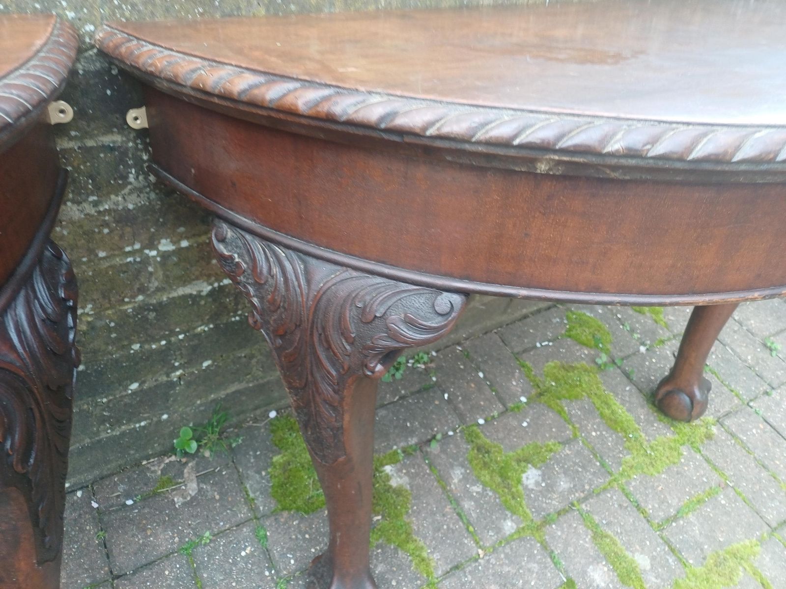 650.0 Pair Late Victorian Carved Mahogany Demi Lune Side Table Vintage Tables Antique Console photo