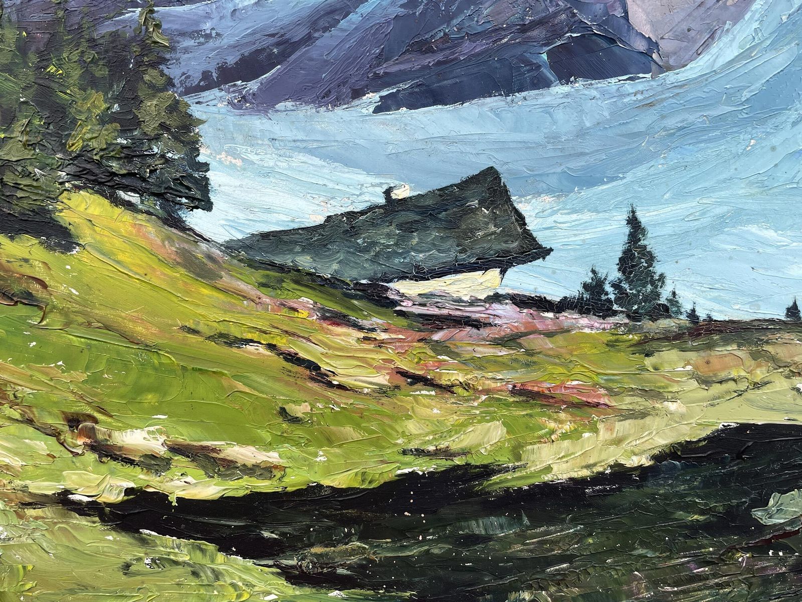 photo furniture Alpine Landscape – Antique Painting By Anton Dembinski, Mid XX Century