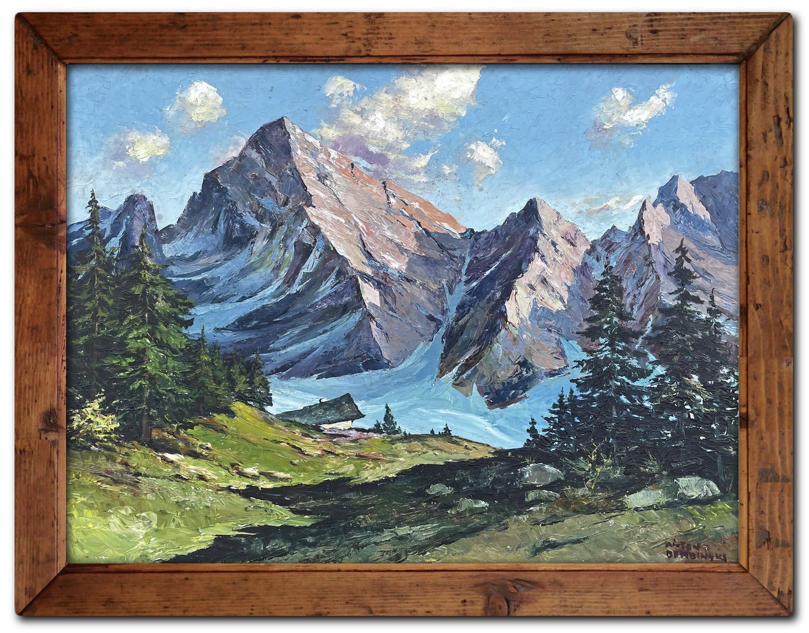 Alpine Landscape – Antique Painting By Anton Dembinski, Mid XX Century