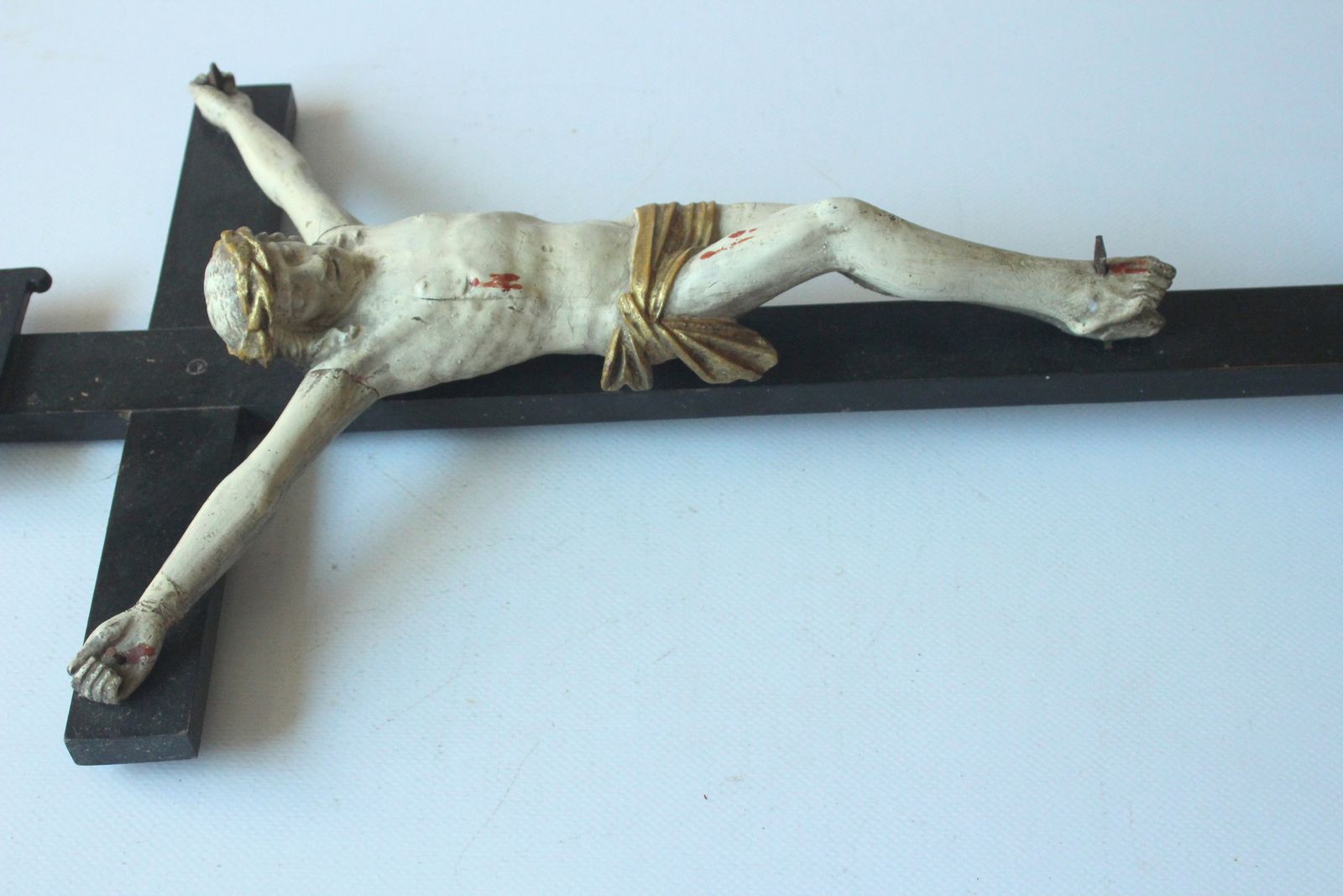 Old Wooden Standing Cross Jesus Christ   Vintage From The 1940s photo Art