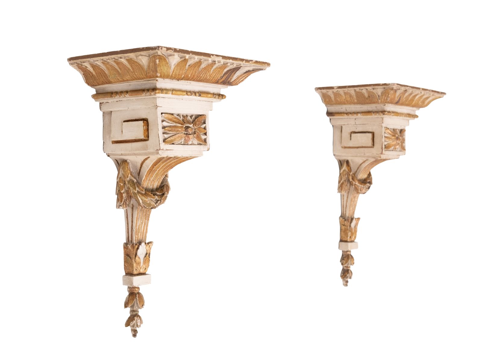 Louis XVI Style Carved Giltwood Wall Consoles With Greek Style Decoration