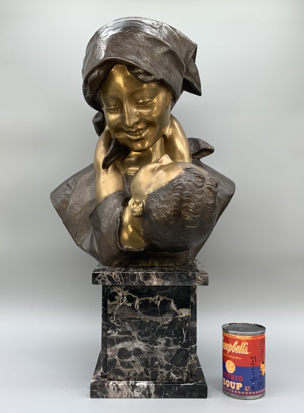 Large Bronze Sculpture 'Maternity' Mother & Child Statue After Antonio Merente photo for sale