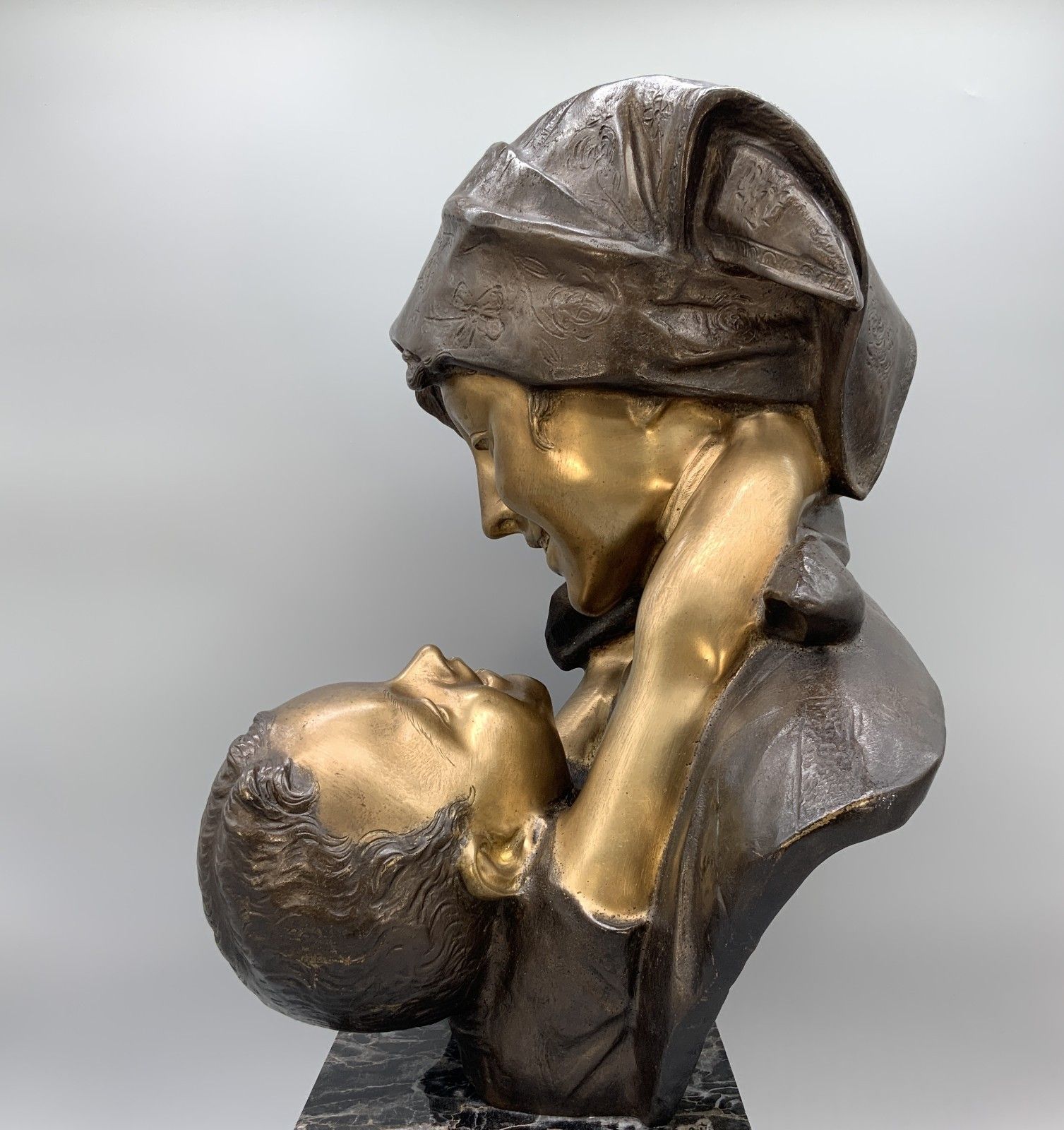 Art Large Bronze Sculpture 'Maternity' Mother & Child Statue After Antonio Merente photo