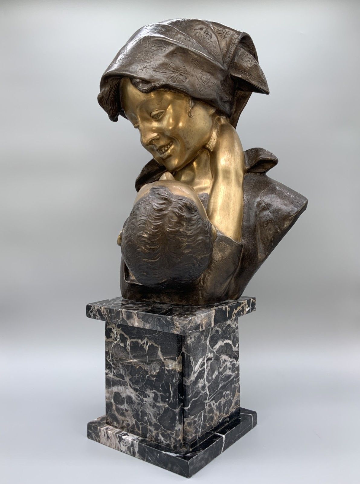 795.0 Large Bronze Sculpture 'Maternity' Mother & Child Statue After Antonio Merente photo