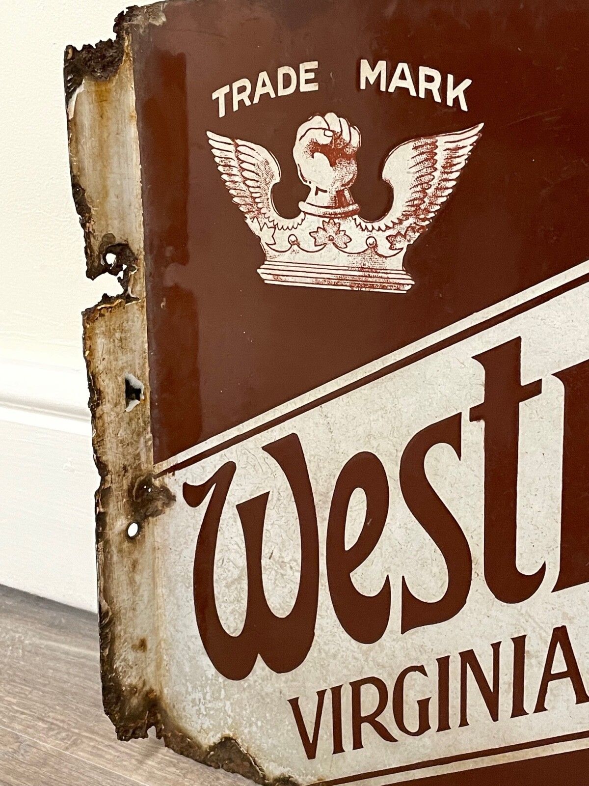 Early 20th Century Double Sided Enamel Westminster Virginia Cigarettes Wall Sign photo vinterior