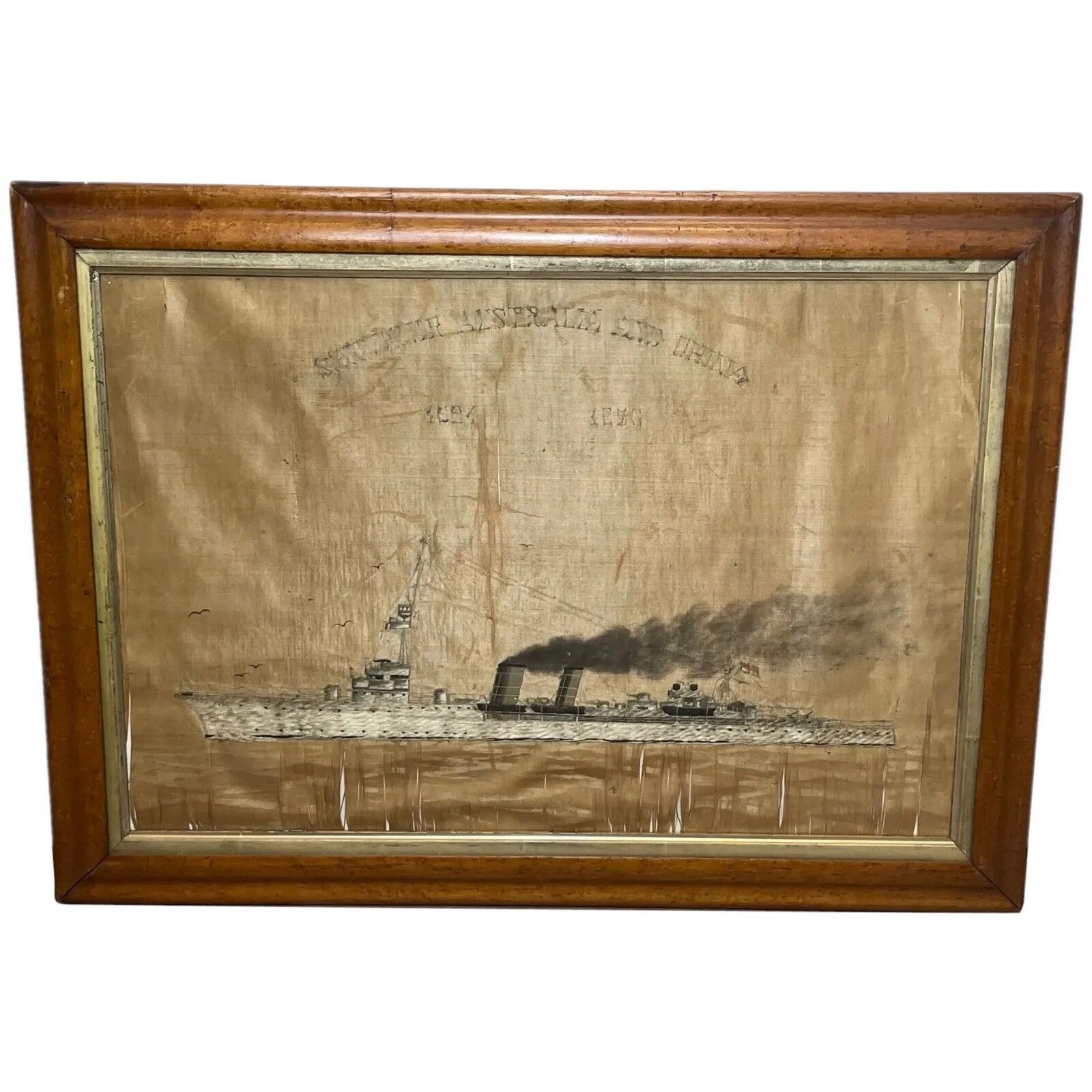 Antique Marine Silk Embroidery Ww1 Royal Navy Light Cruiser Ship Hms Concord