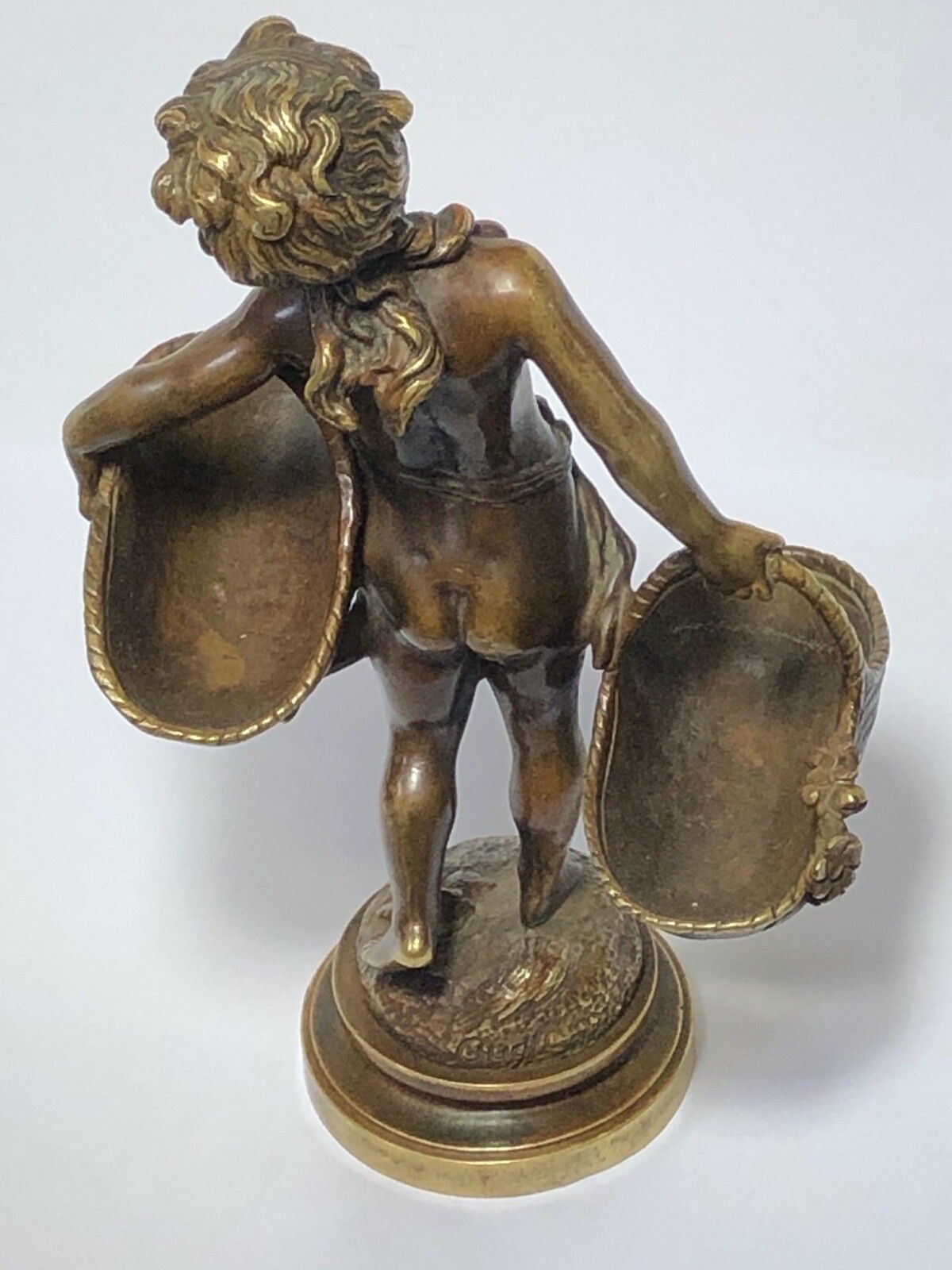 19th Century Girl Carrying Flower Baskets Sculpture Signed Auguste Moreau photo for sale