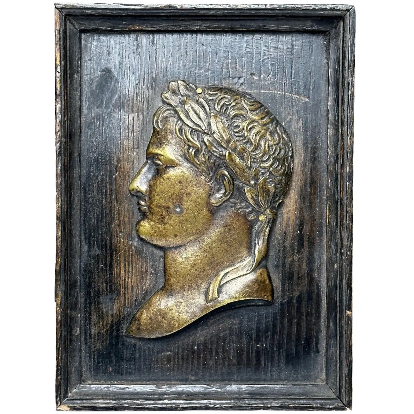 French 19th Century Napoleon Wearing Laurel Wreath Crown Wall Sculpture