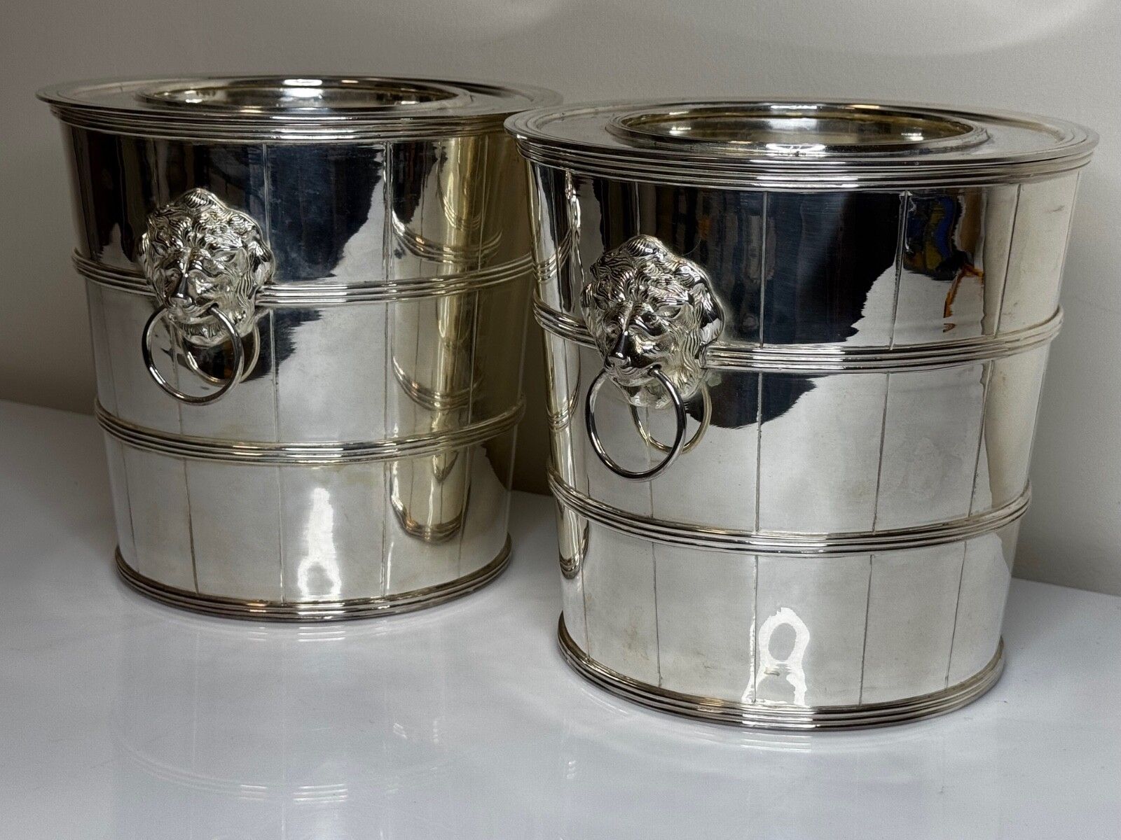 photo furniture Set Regency Revival Style Lion Barrel Silver Plate Xmas Champagne Bucket Coolers