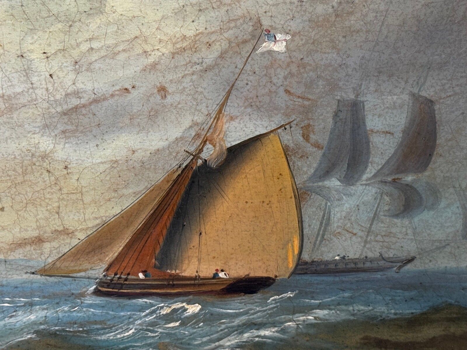 Marine Georgian Early 19th Century French Fishing Boat Heading Out Brisk Winds photo buy