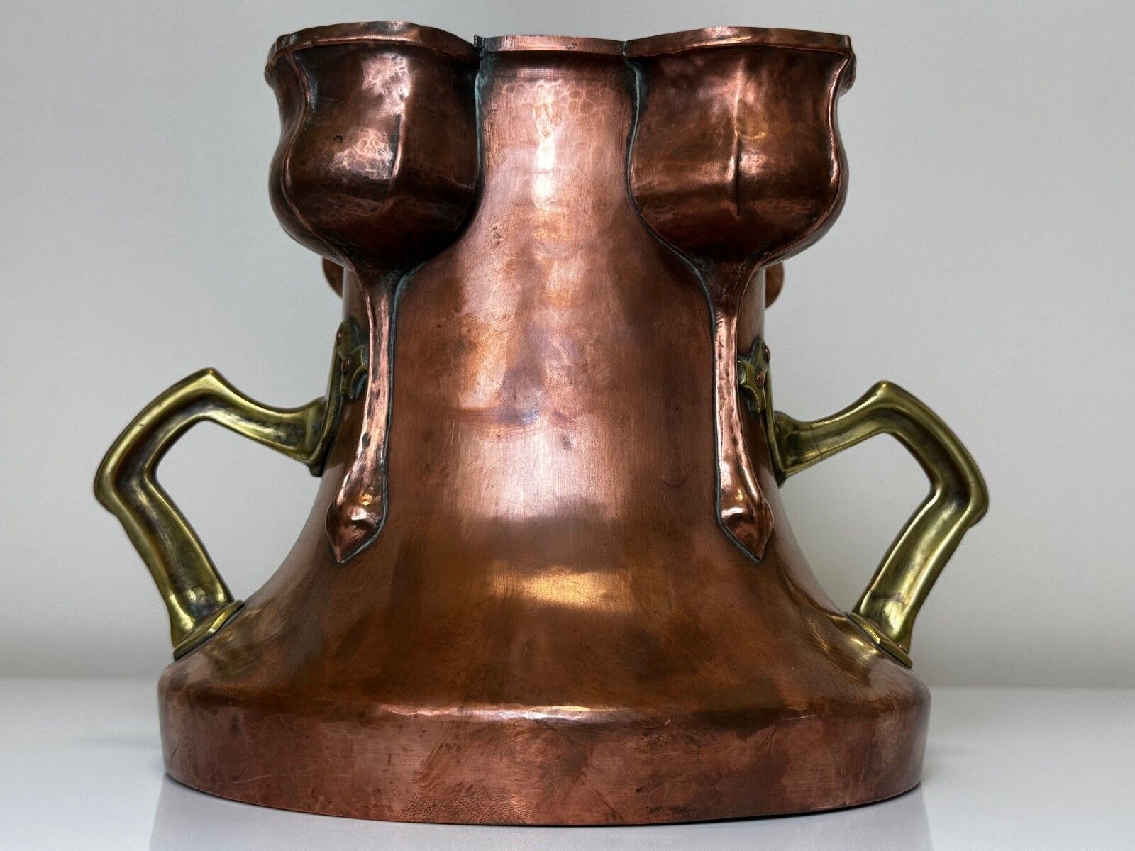 Art Nouveau 19th Century Copper With Brass Handles Floral Tulips Garden Planter photo furniture