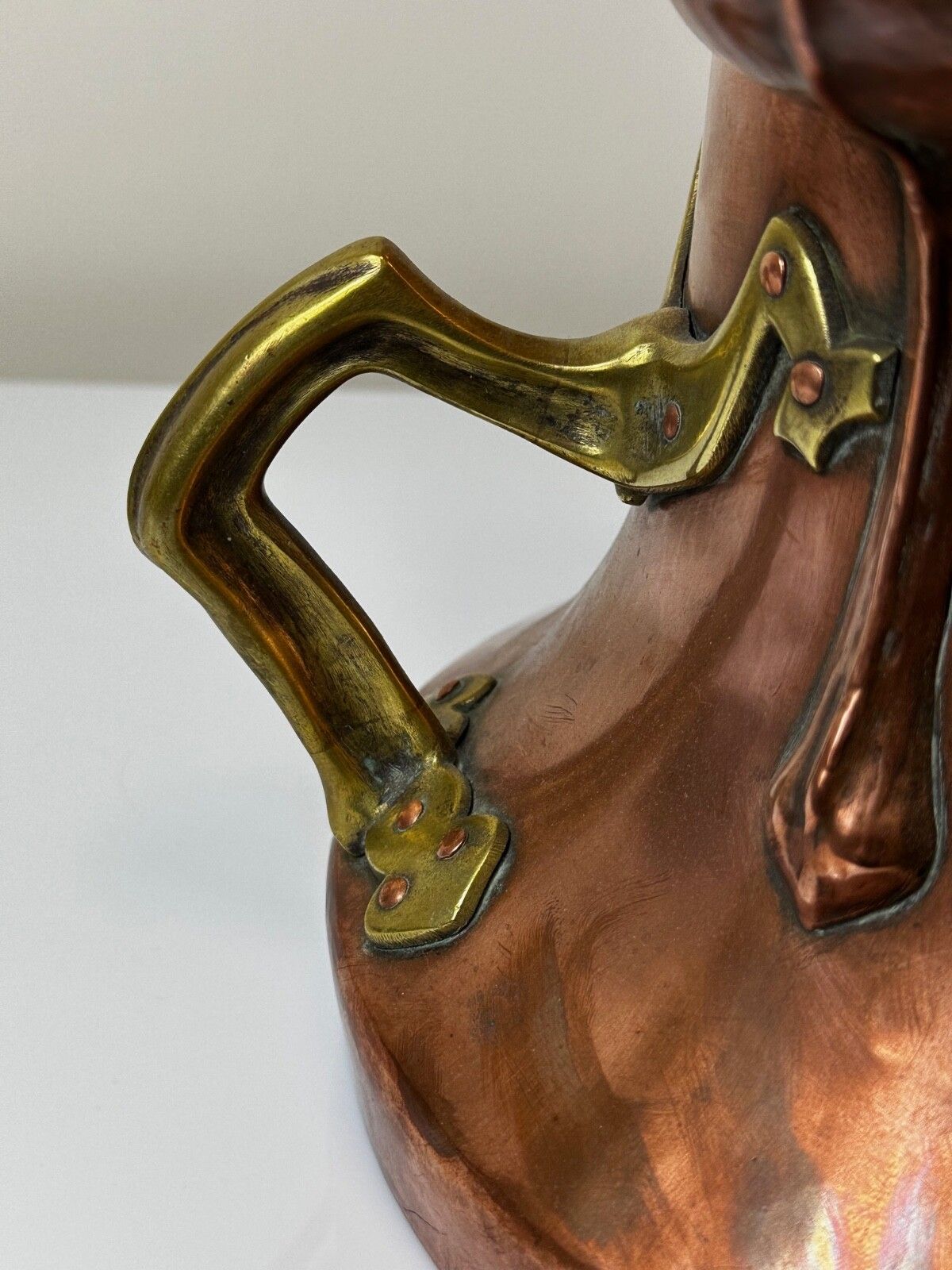 850.0 Art Nouveau 19th Century Copper With Brass Handles Floral Tulips Garden Planter photo