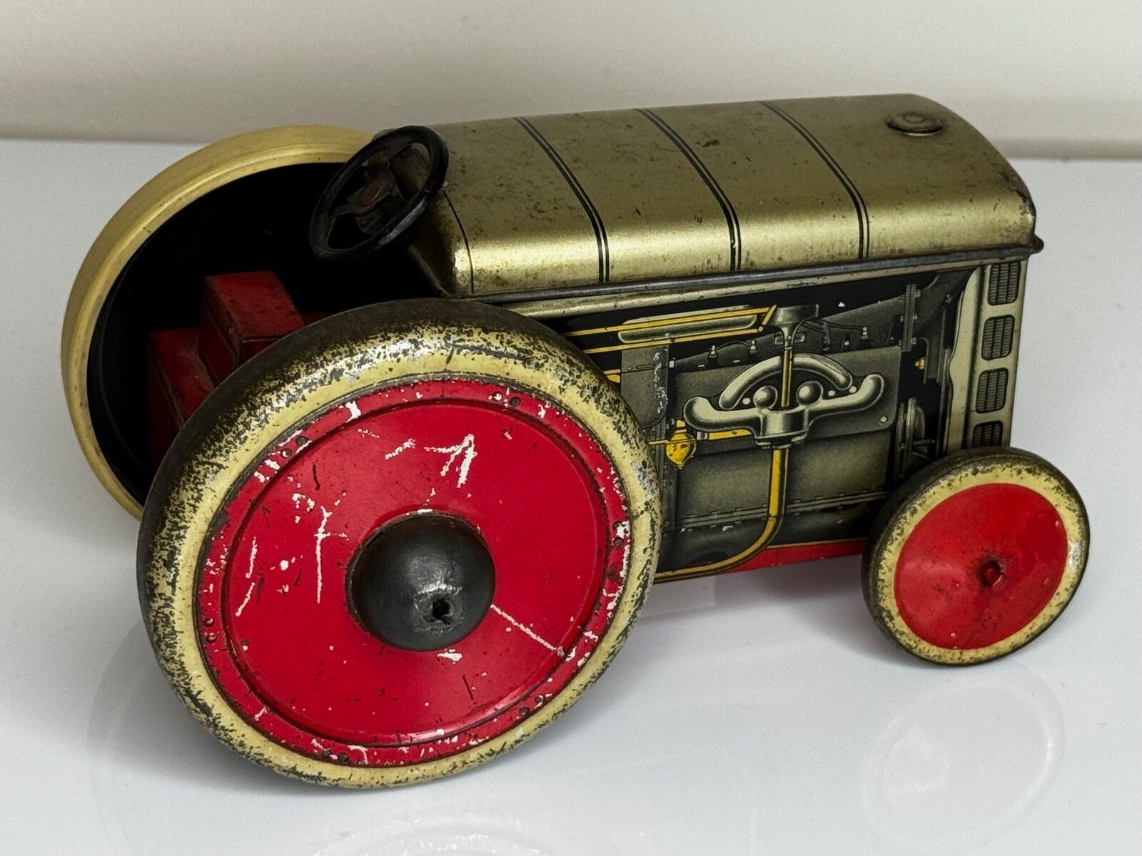 British Art Deco Biscuit Tin Tractor By William Crawfords & Son Ltd photo furniture