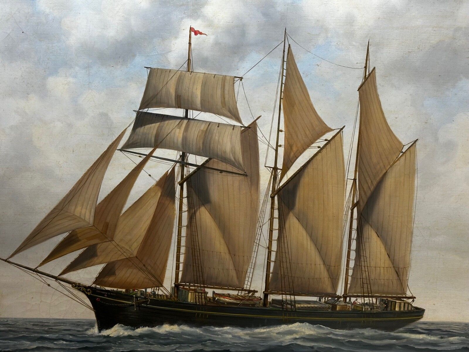 British Marine Oil Painting Kathleen & May Schooner Ship By John Lewis Chapman photo vinterior