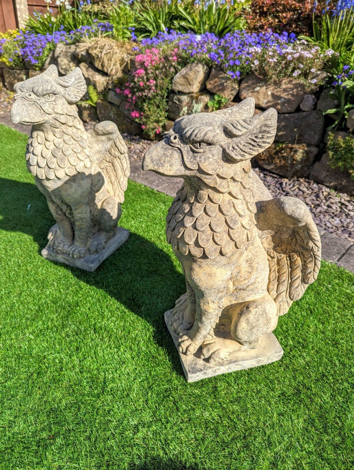 Pair Of Winged Griffins Garden Ornament English Stone Delivery Available 0204. photo 365.0