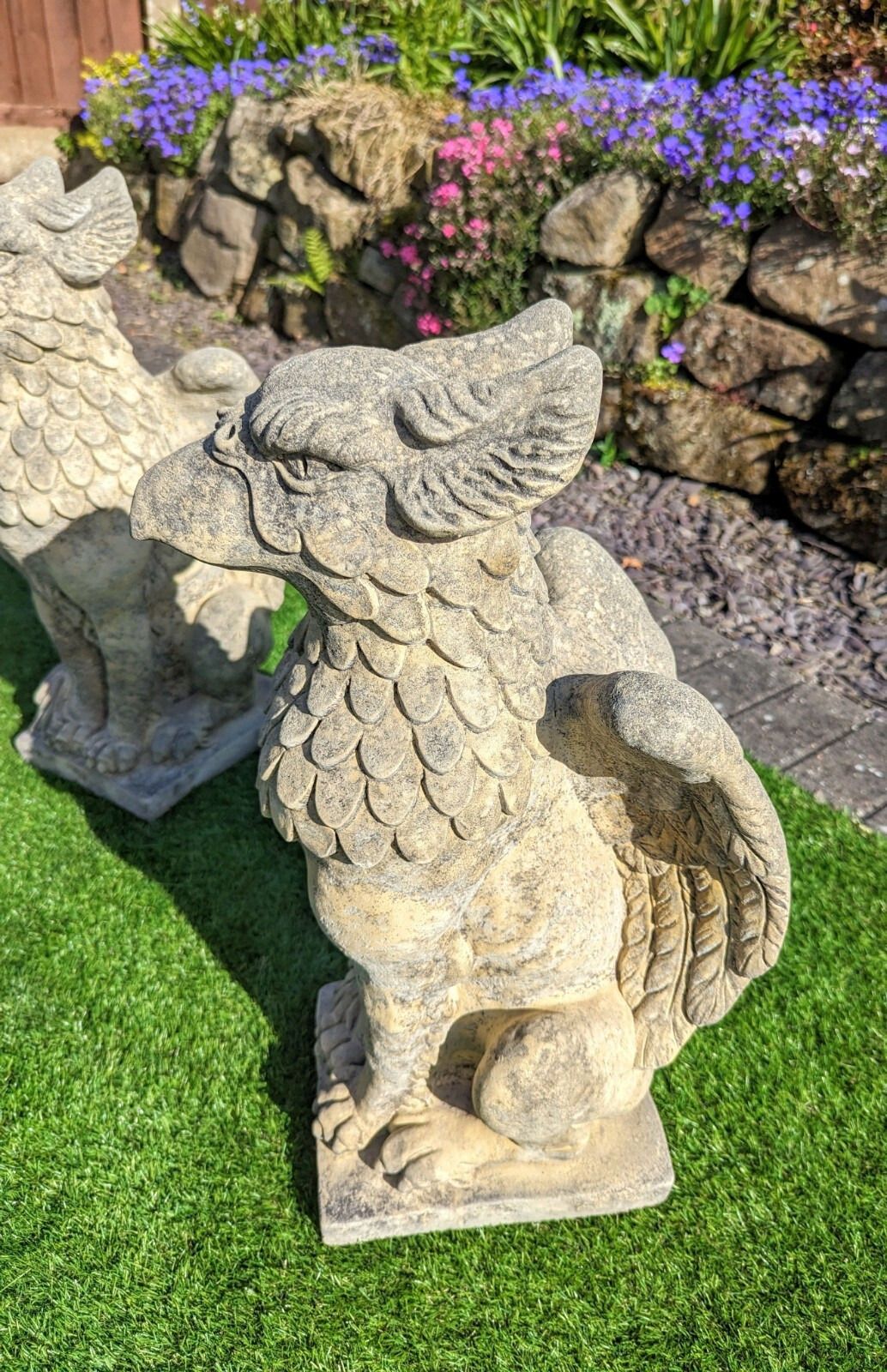 photo furniture Pair Of Winged Griffins Garden Ornament English Stone Delivery Available 0204.