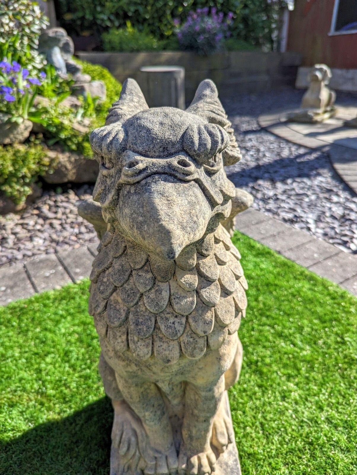 photo for sale Pair Of Winged Griffins Garden Ornament English Stone Delivery Available 0204.