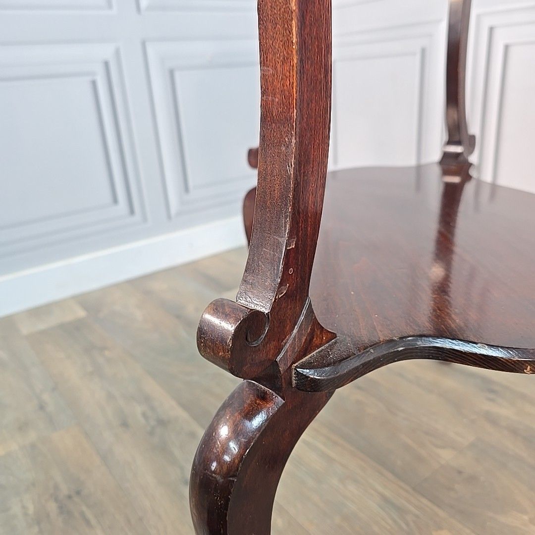 photo vintage Antique Hall Lamp Table Mahogany Style Serpentine Top Tiered Console Vintage