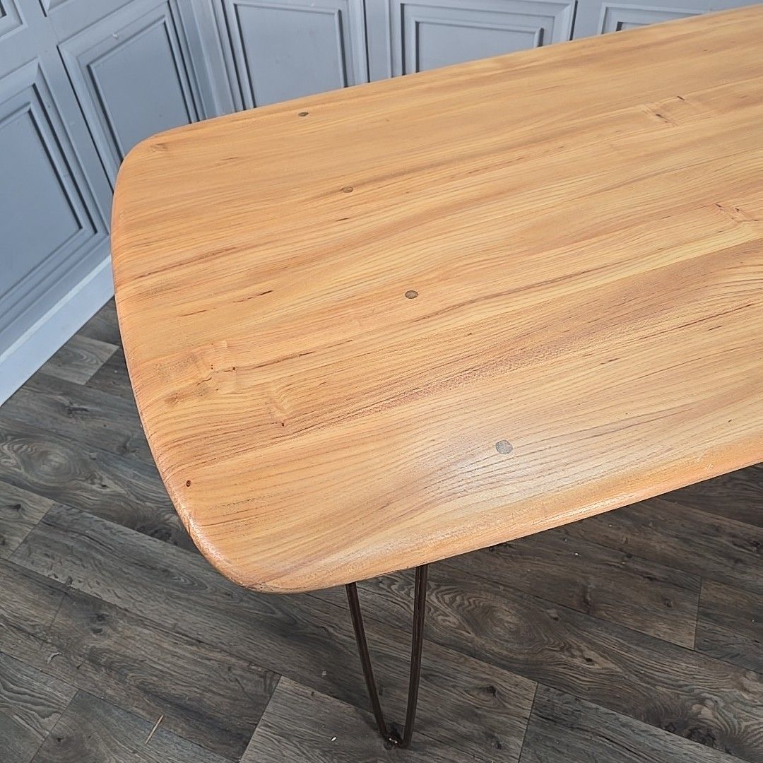 Vintage Ercol Dining Table Blonde Elm Top Hairpin Legs Retro Mid Century photo vintage