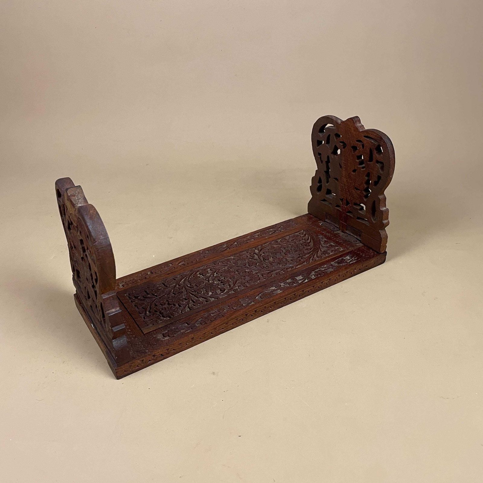 Antique Extending Book Slide Ends Anglo Indian Hand Carved Victorian Style Shelf Display Library Novel Stand Adjustable