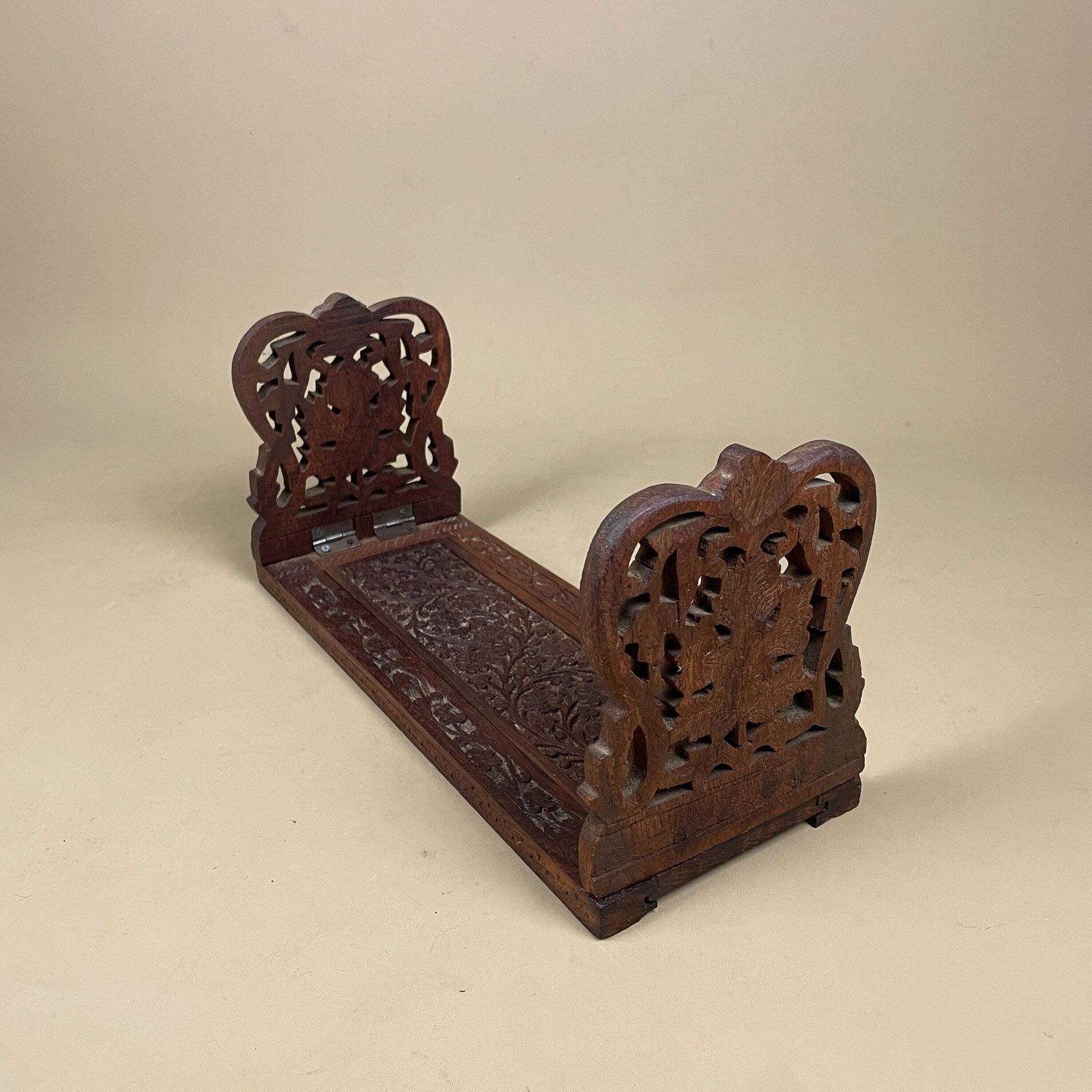 Antique Extending Book Slide Ends Anglo Indian Hand Carved Victorian Style Shelf Display Library Novel Stand Adjustable photo Furniture