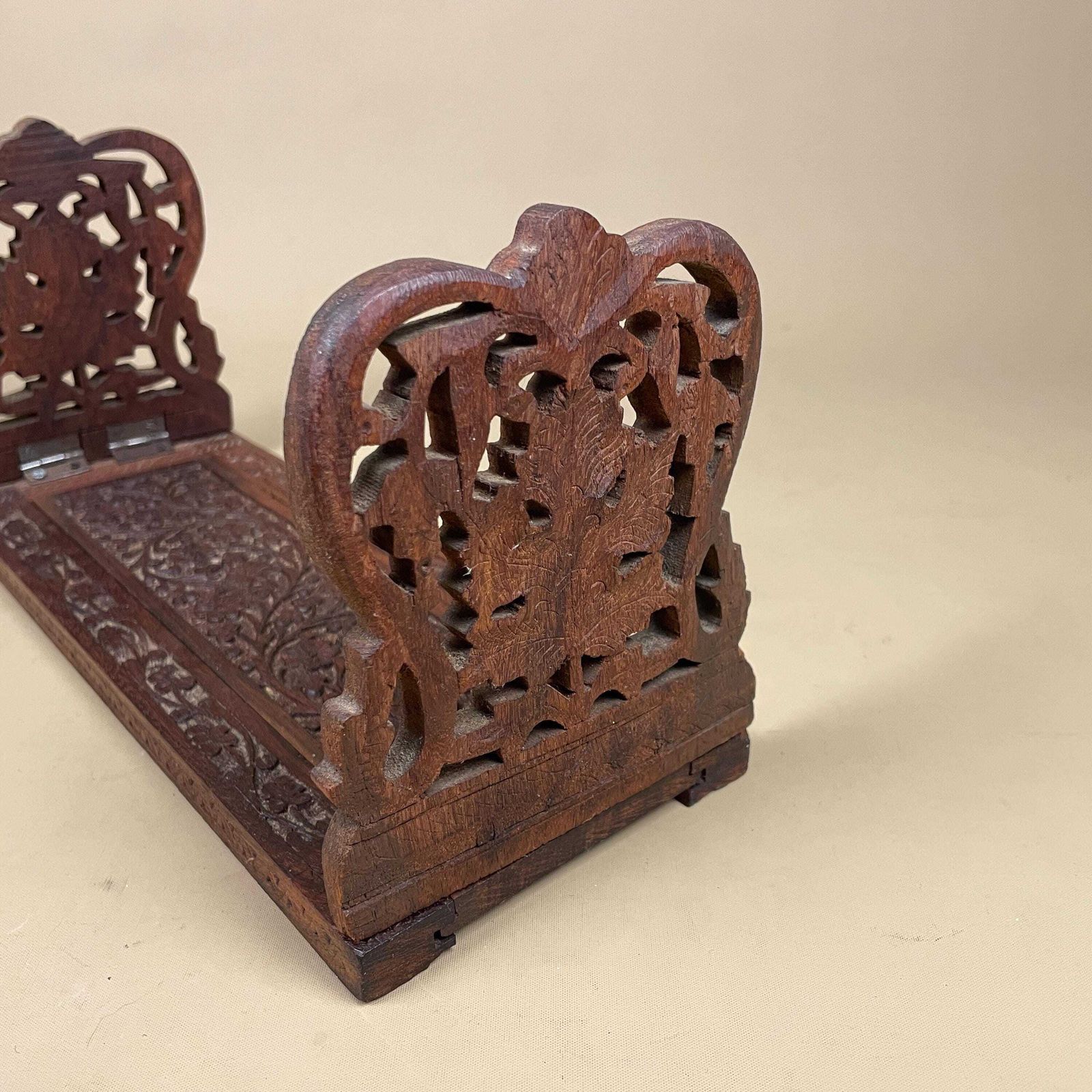 Antique Extending Book Slide Ends Anglo Indian Hand Carved Victorian Style Shelf Display Library Novel Stand Adjustable photo 125.0