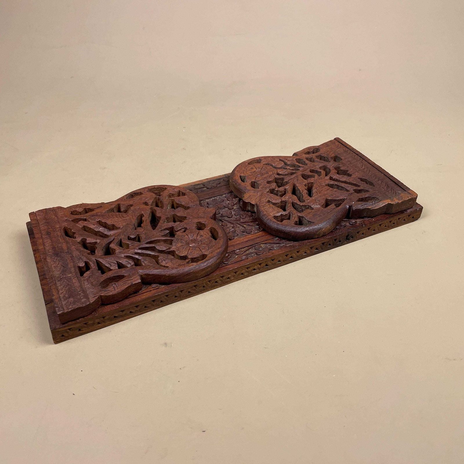 Antique Extending Book Slide Ends Anglo Indian Hand Carved Floral Victorian Style Shelf Display Library Novel Stand Adjustable photo for sale