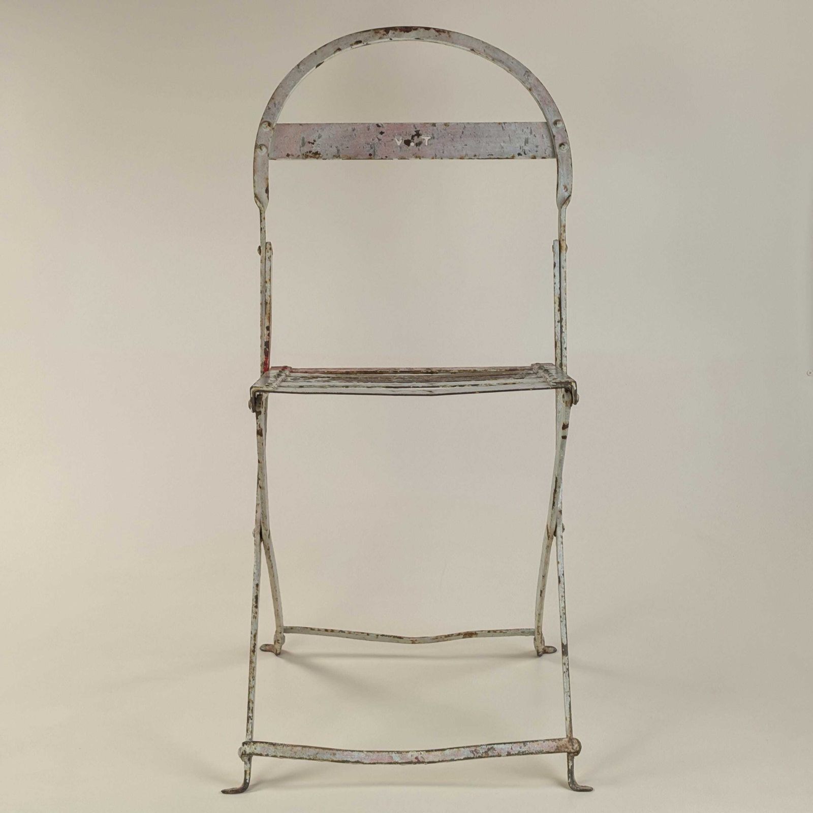 Rare Antique French Iron Folding Garden Chair With Initials Vt, Park Bistro Seating photo vinterior
