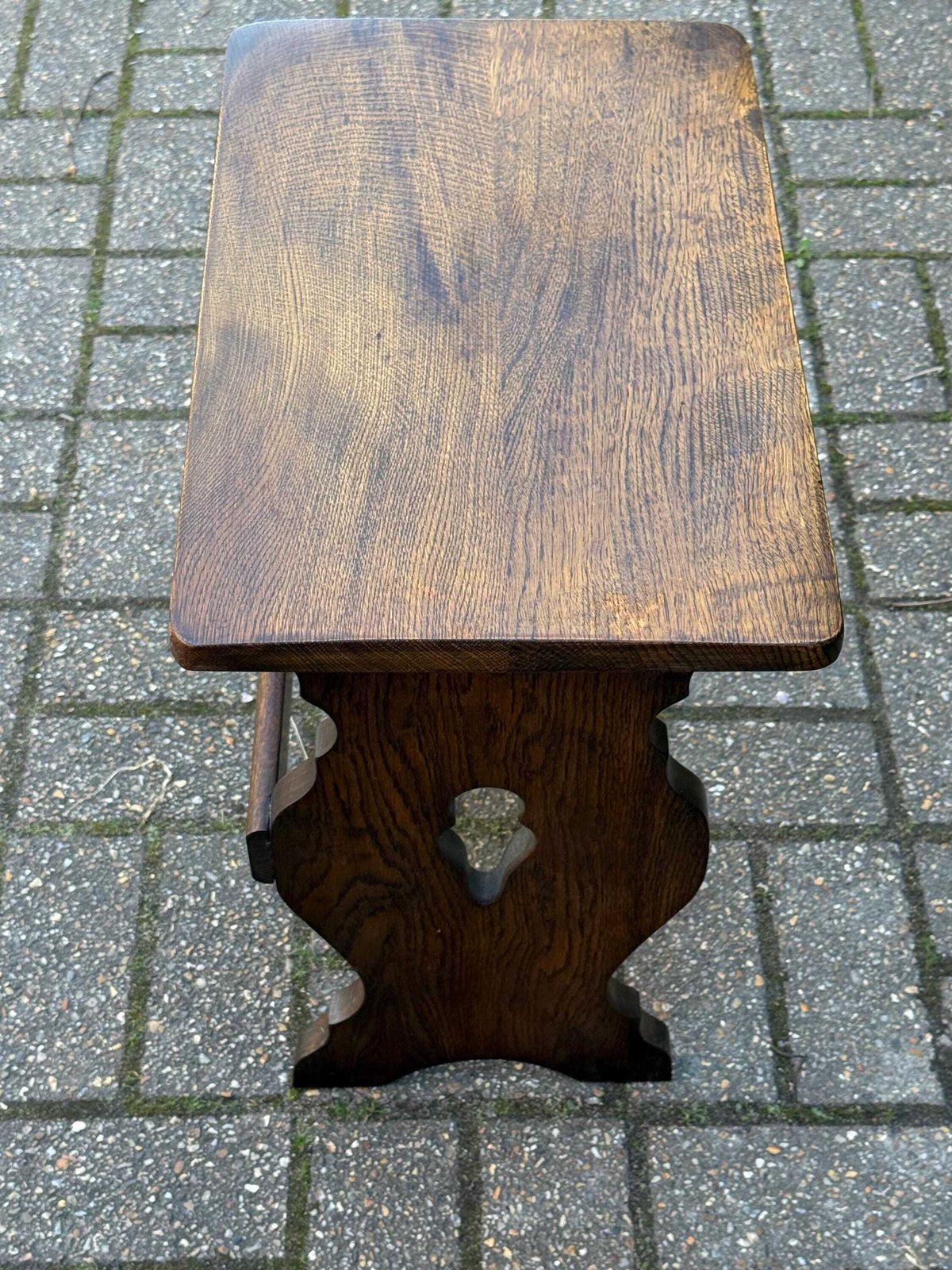 photo furniture Vintage Early Mid Century Heavy Oak Side Table Rustic English Side Table Solid Wood Stool Plant Stand M