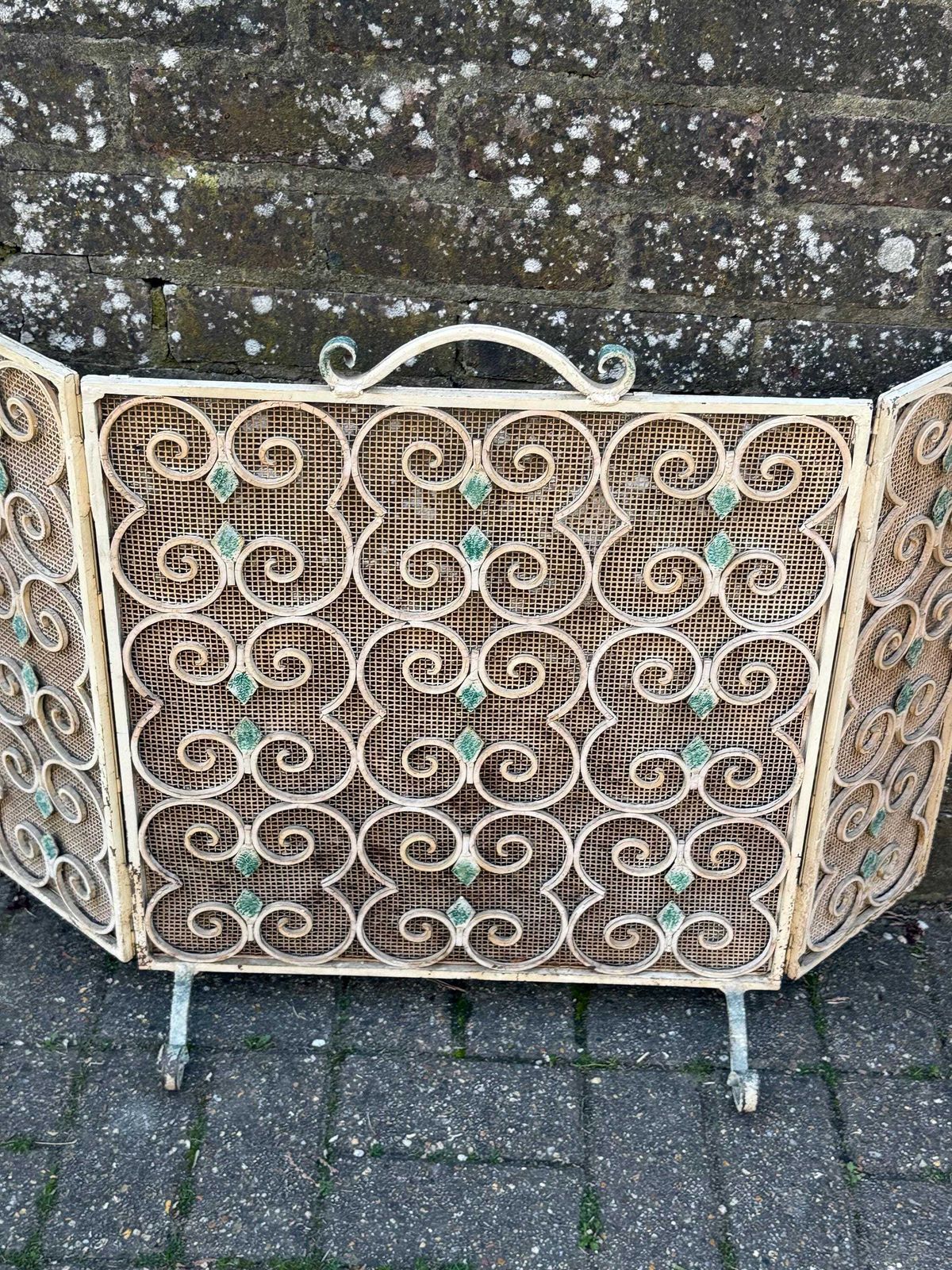 Heavy Quality Vintage 1950s French Style Wrought Iron Fireplace Screen Decorative Fireside Guard photo for sale