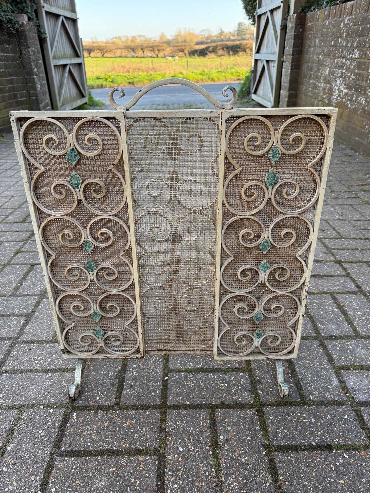 Home Fixtures Heavy Quality Vintage 1950s French Style Wrought Iron Fireplace Screen Decorative Fireside Guard photo