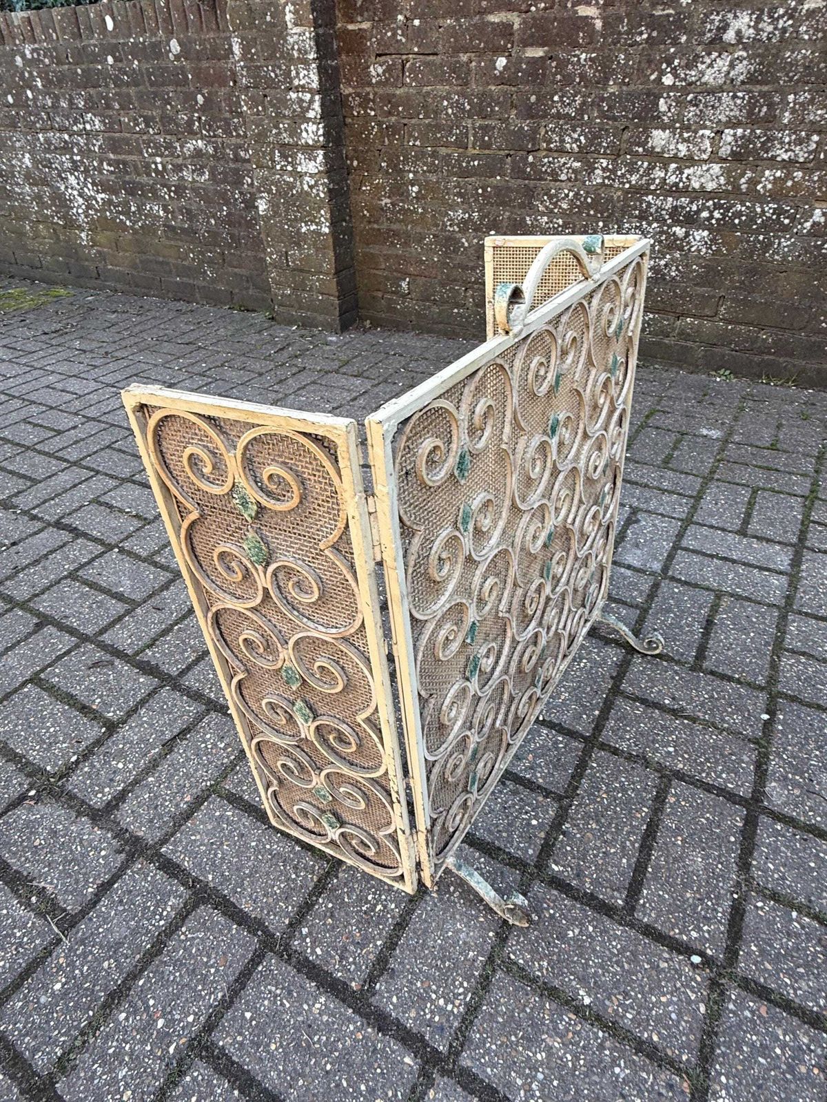 photo buy Heavy Quality Vintage 1950s French Style Wrought Iron Fireplace Screen Decorative Fireside Guard
