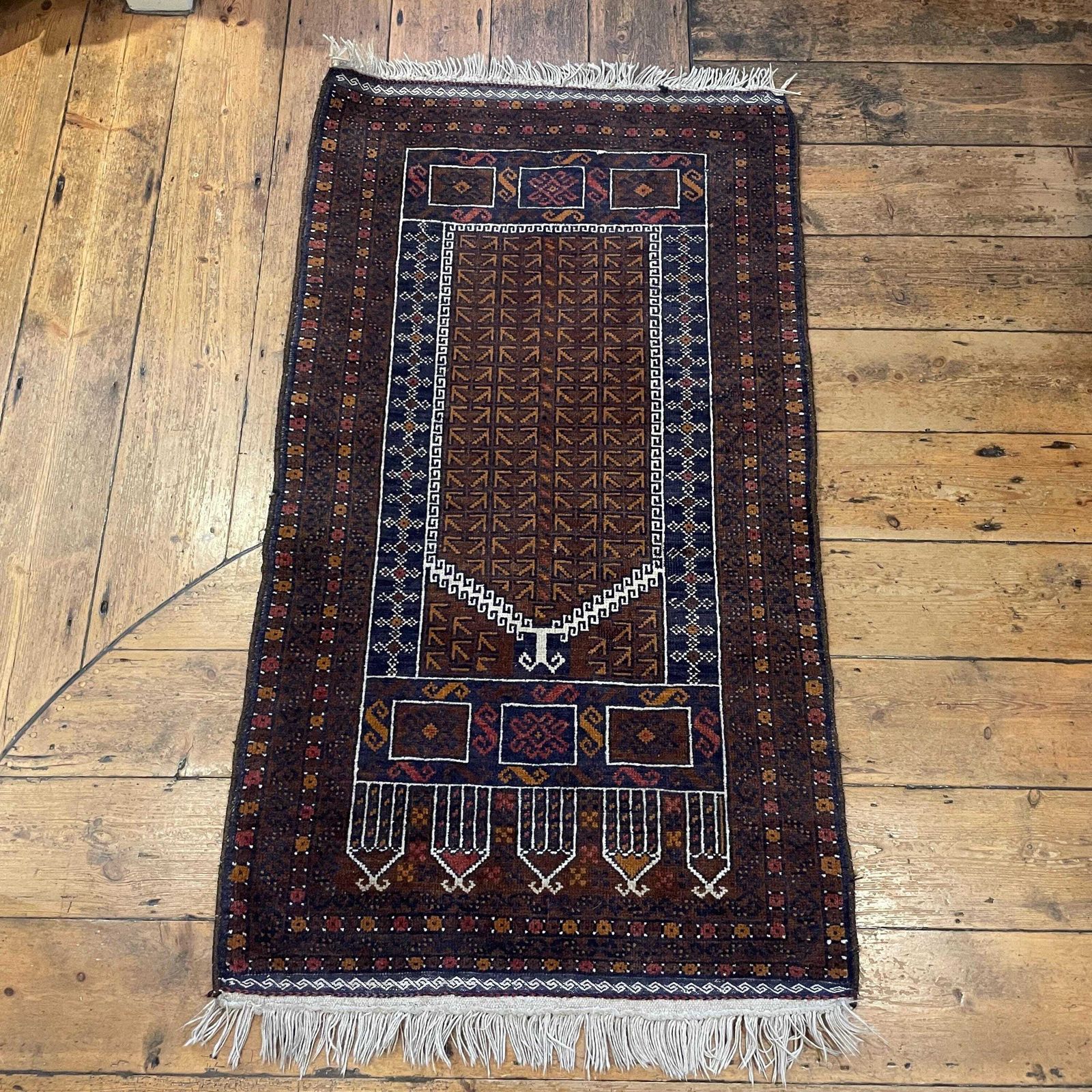 Antique Woven Rug Carpet Mat Rectangle Wool Vintage Pattern Woven Floor Hand Knotted Textile Patterned Pattern 154x79cm Earthy Brown Balouch