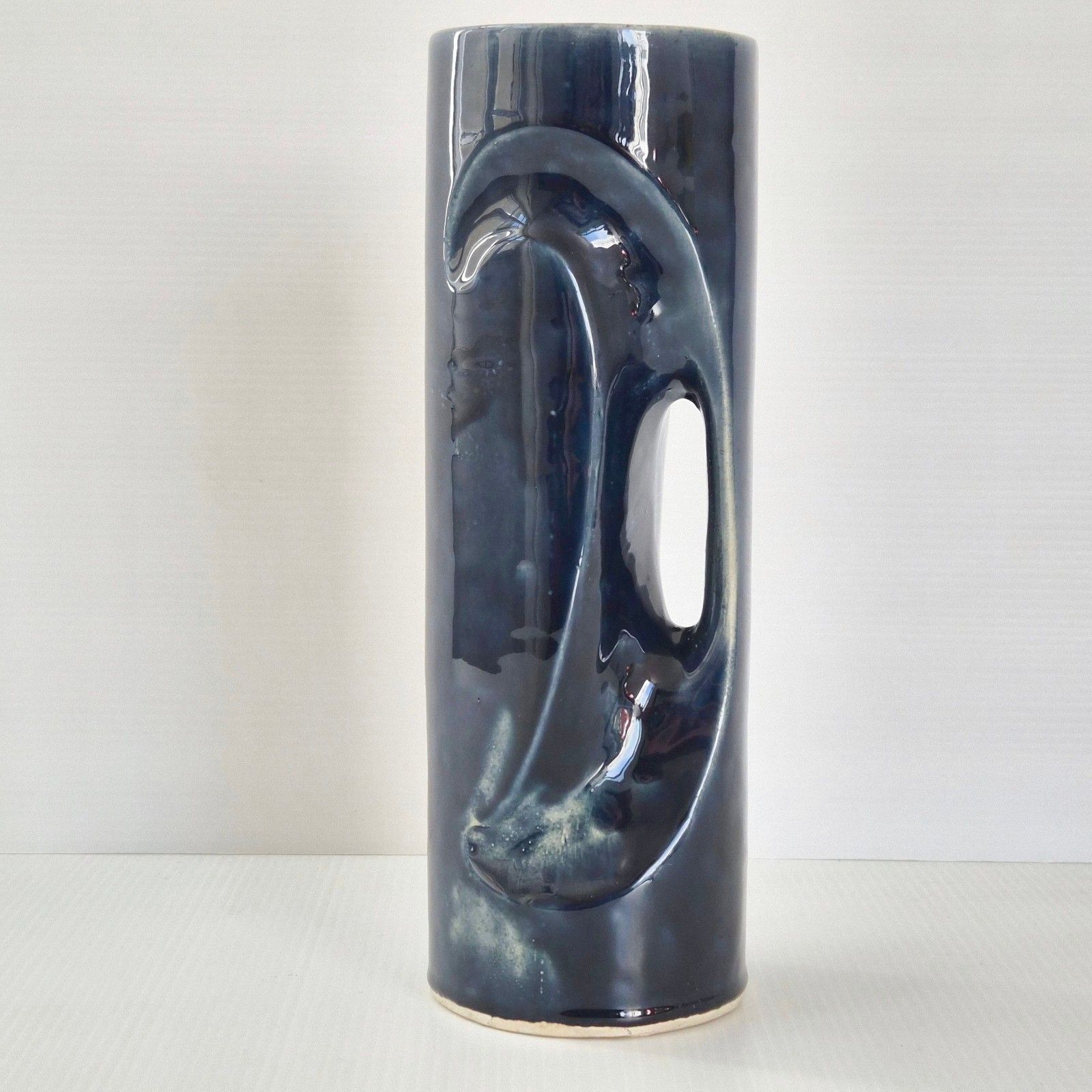 Vintage 1960 Blue Ceramic Vase Sign Vallauris A. M. Retro 60s 1960s