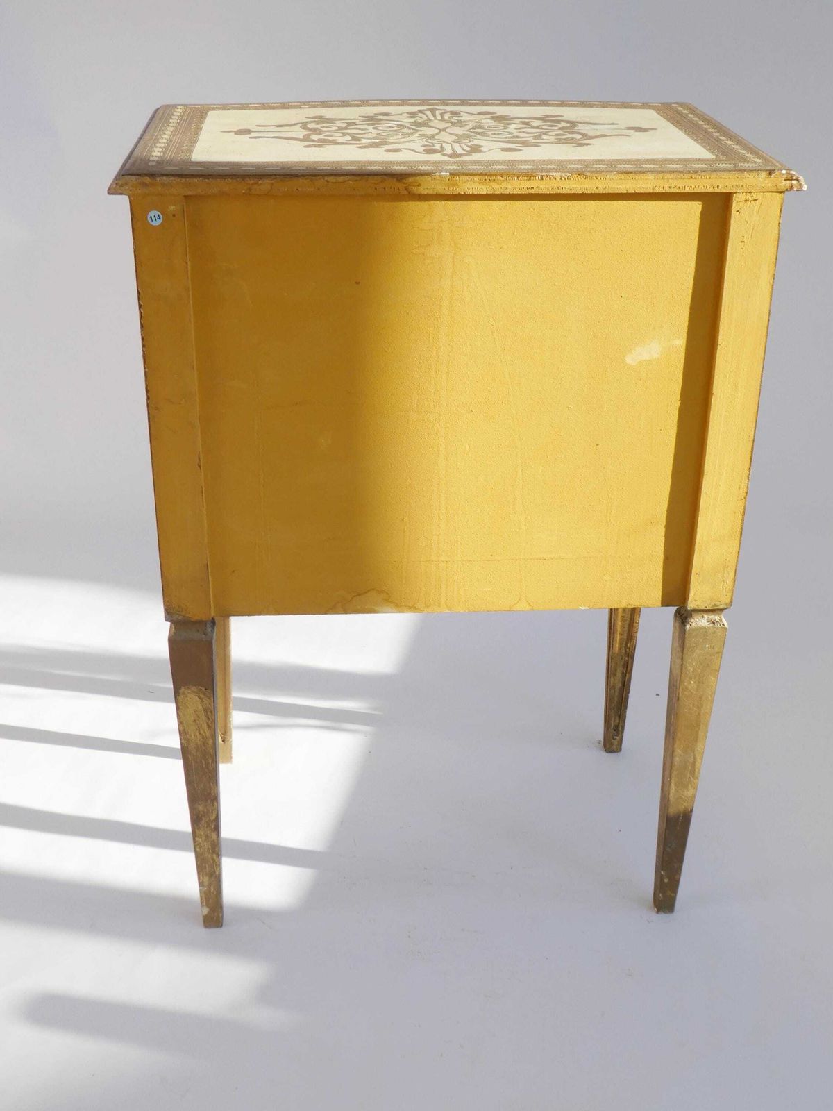photo for sale Florentine Wooden Chest Of Drawers In Gold And White, Italian Entryway Table, Hollywood Regency Console